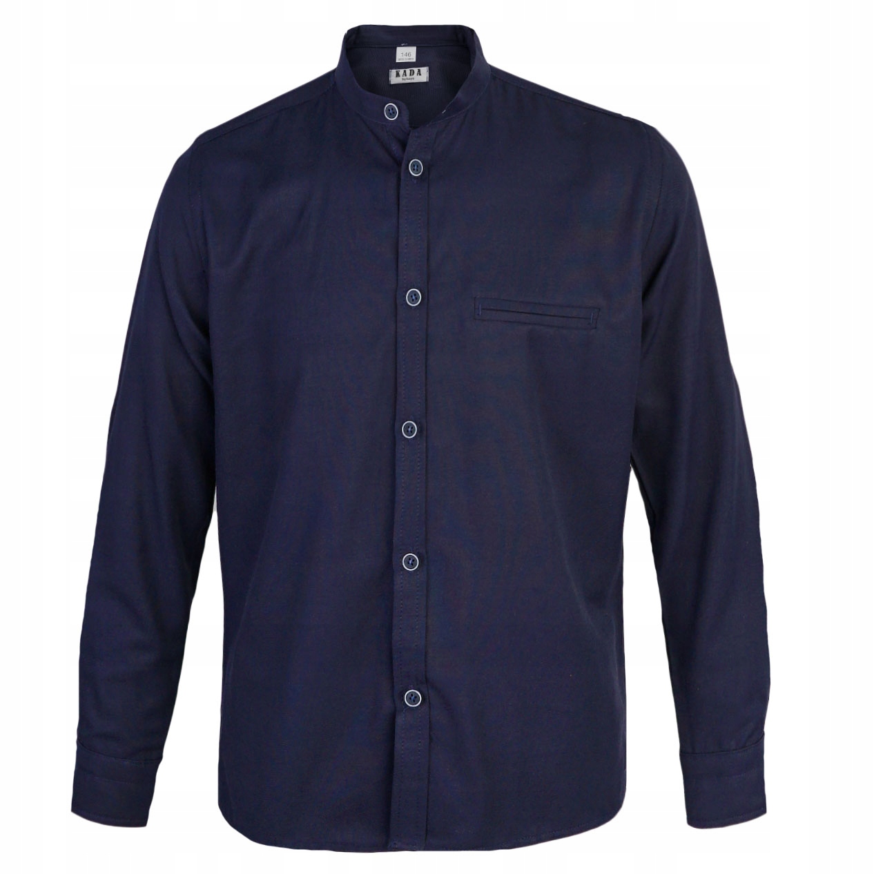 Chłopięca koszula długi rękaw granatowa gładka ze stójką regular Kada 128