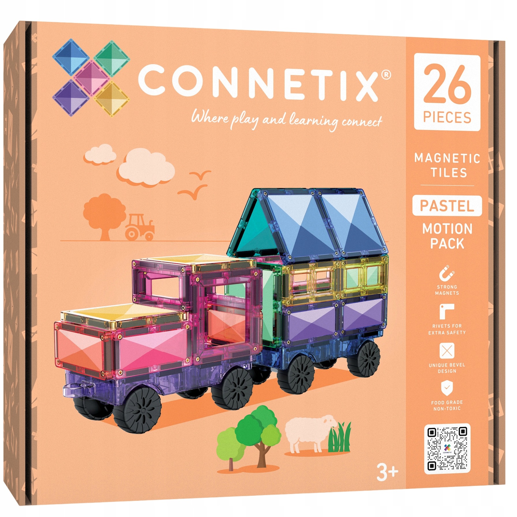Klocki magnetyczne Pastel Motion Pack 26 el. Connetix pastelowy pociąg