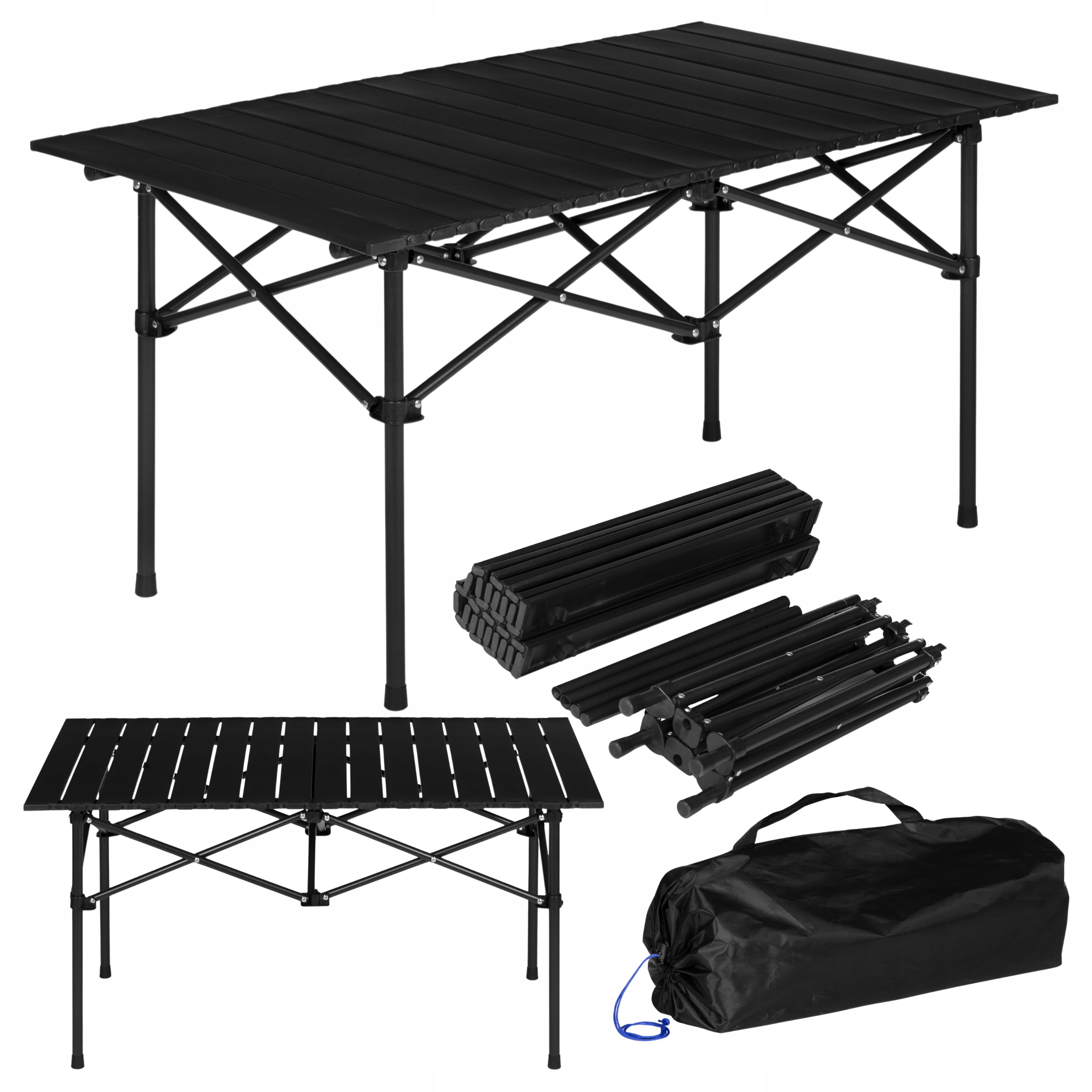 Stolik Turystyczny Składany 95x55 Cm Kempingowy Ogrodowy Z Torbą Czarny