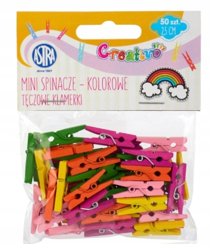 

Mini Spinacze Drewniane Astra a'50 Klamerki tęcza