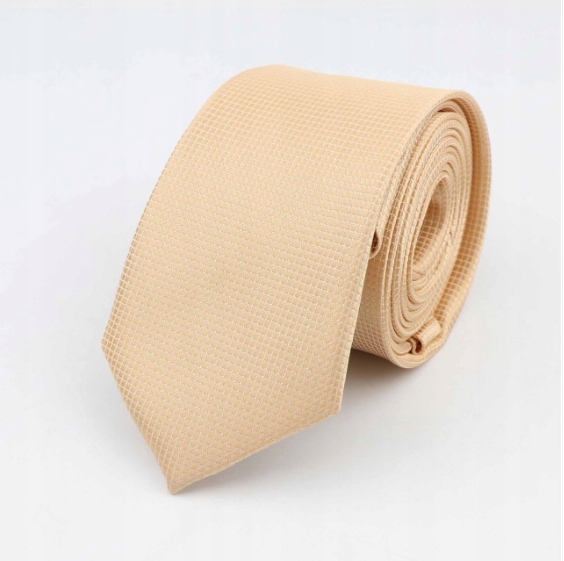 Elegancki KRAWAT męski wąski gładki BEŻOWY