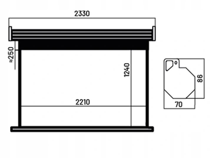 EKRAN PROJEKCYJNY 16:9 OVERMAX PÓŁAUTOMATYCZNY 221 CM X 124 CM 100 CALI Szerokość produktu 221 cm