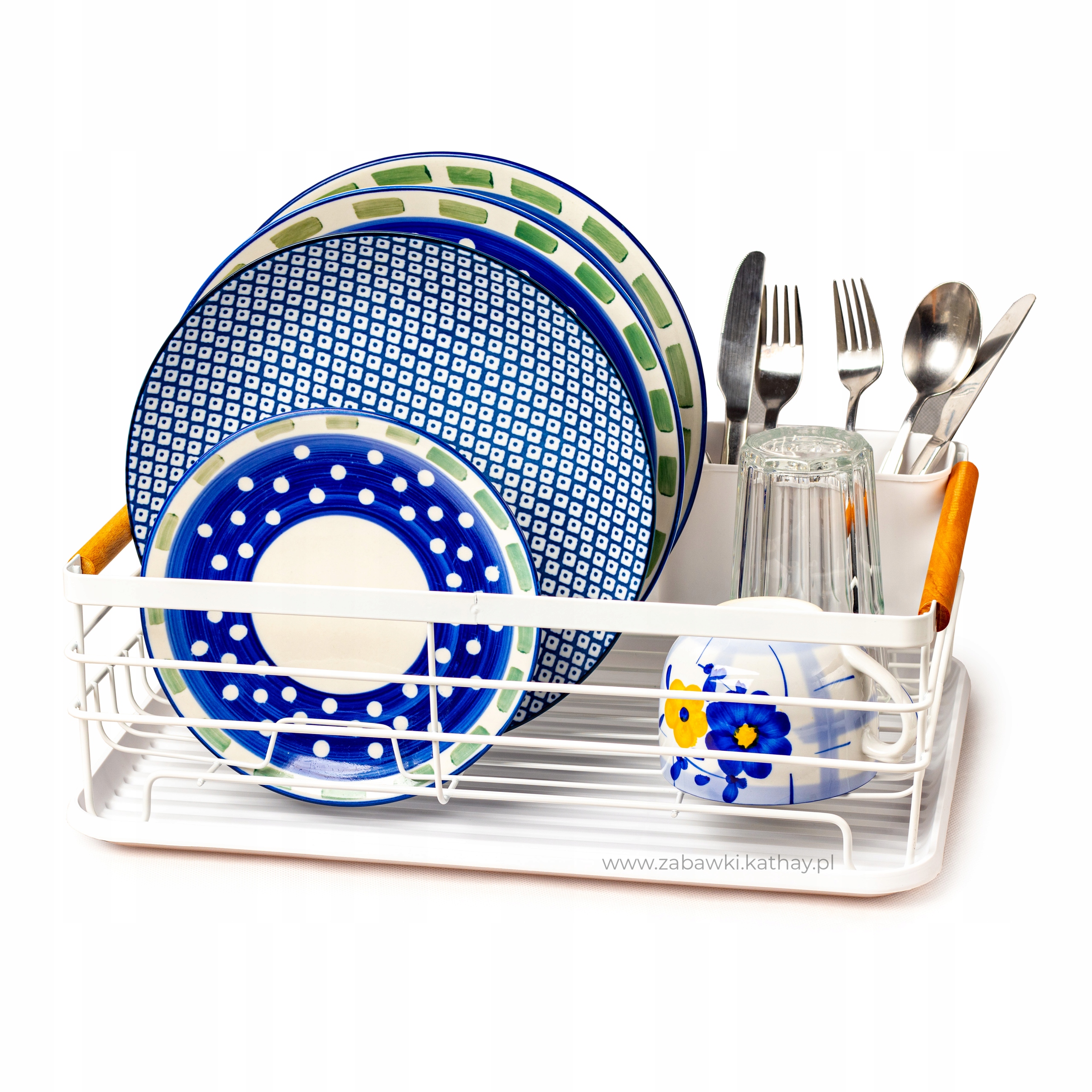 

Suszarka ociekacz z tacką z drewnianymi uchwytami