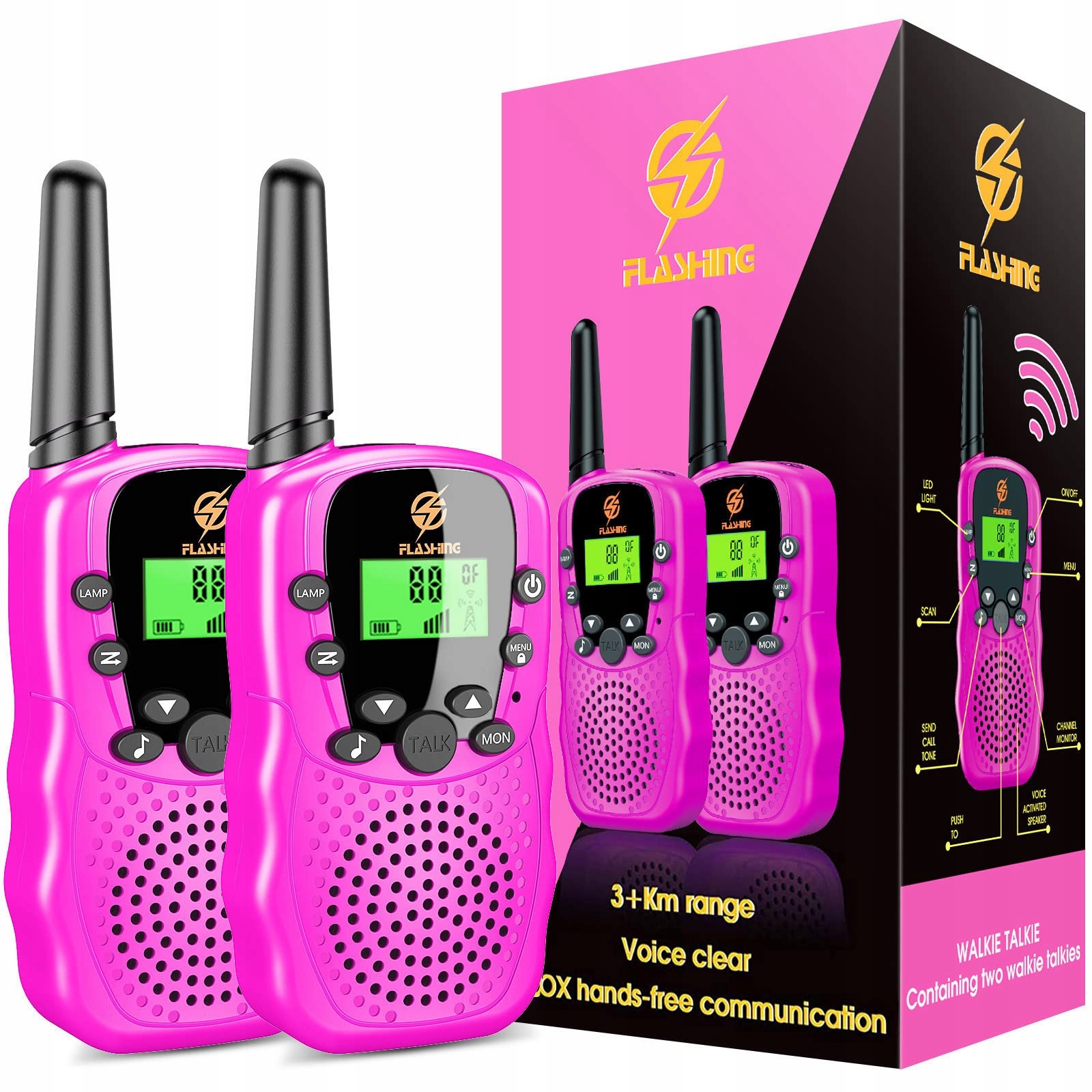 2x Krótkofalówka Flashing Walkie Talkie Zabawkowe Dla Dzieci 3KM Zasięg
