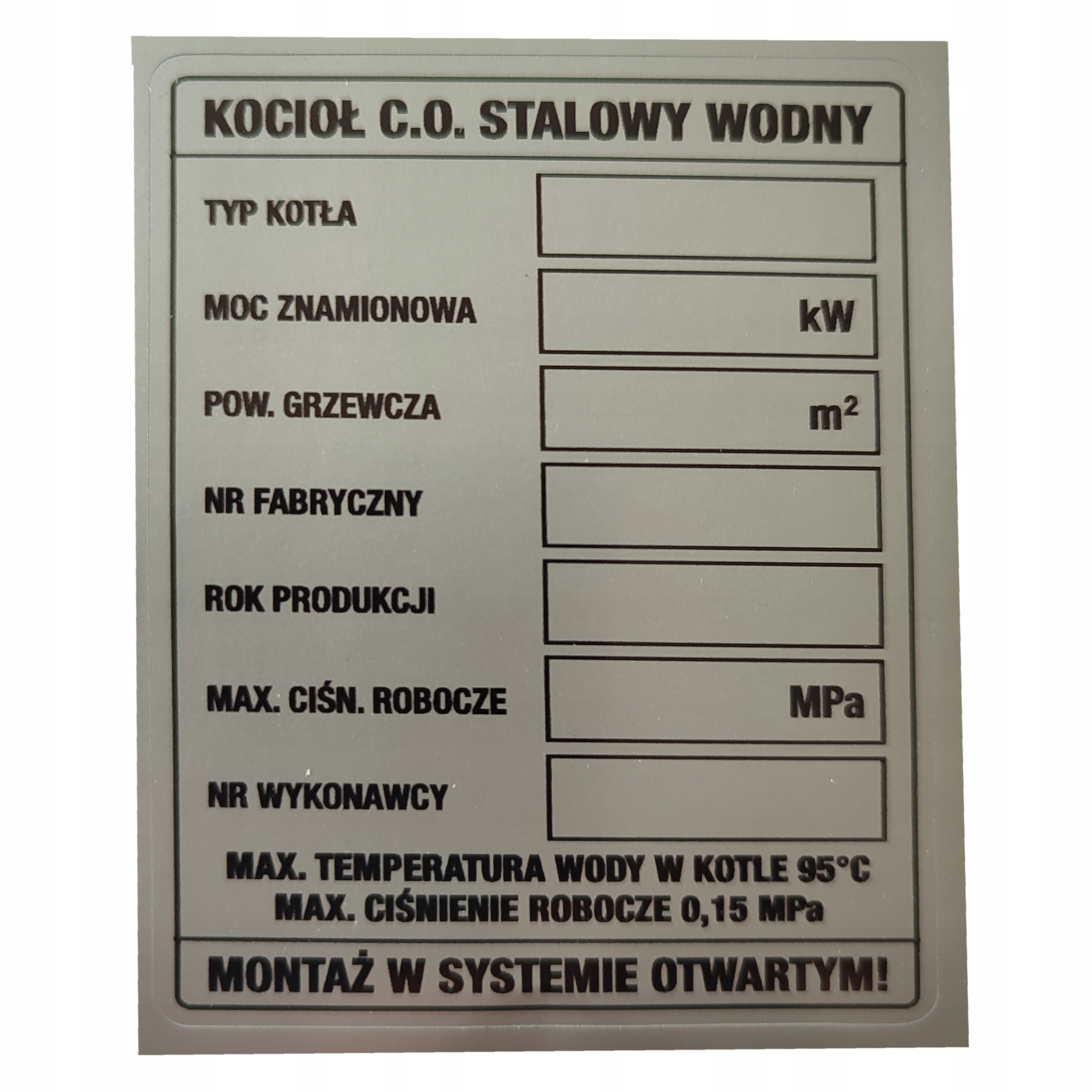 NAKLEJKA ZNAMIONOWA KOTŁA PIECA TABLICZKA 5 KLASA