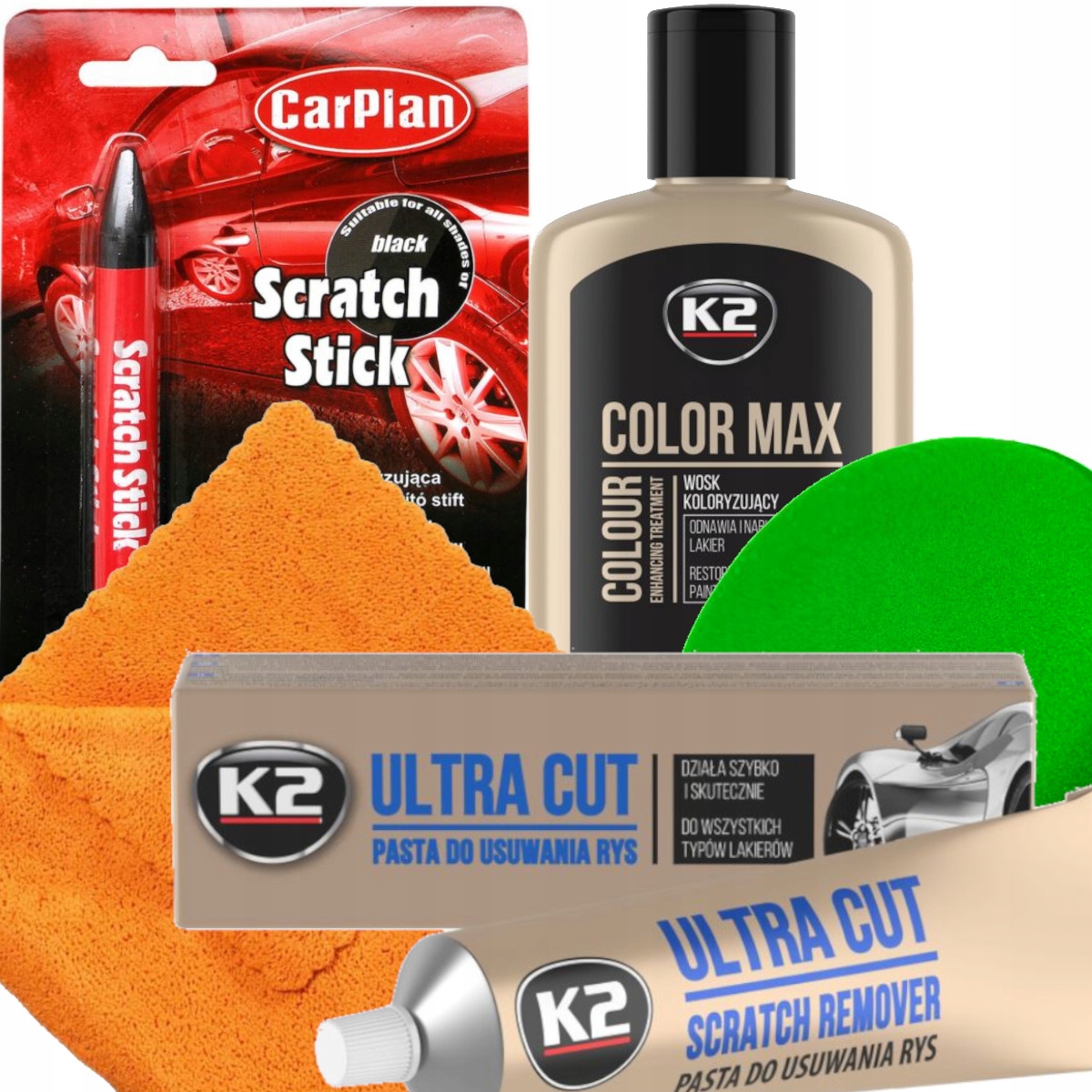 Набор для удаления царапин на черном лаке Carplan карандаш K2 паста воск