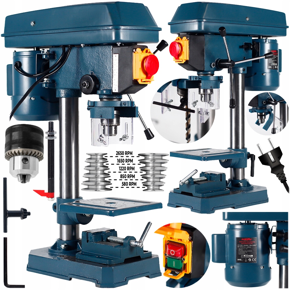 Sloupová Stolní Vrtačka 2200W Indukční Svěrák, Regulace 16 MM