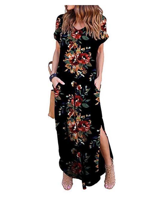 BAWEŁNIANA SUKIENKA DAMSKA Z ROZCIĘCIEM W KWIATY Model ELEGANCKA LETNIA LETNIE PLAZOWA BOHO WIECZOROWA