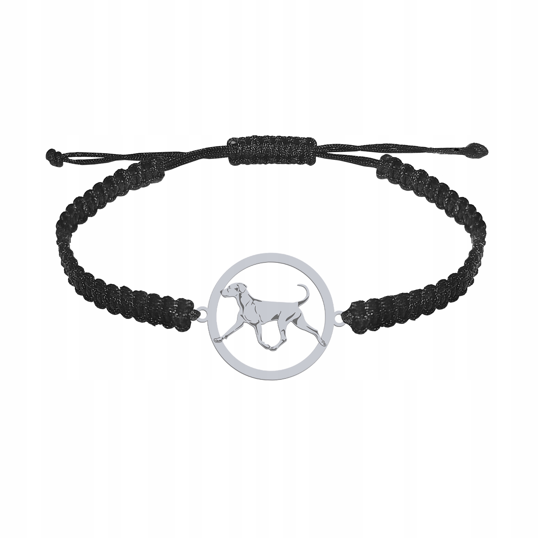 Stříbrný náramek s psem Pinčerem střední 925 Dárek Makramé Gravírování Bonus