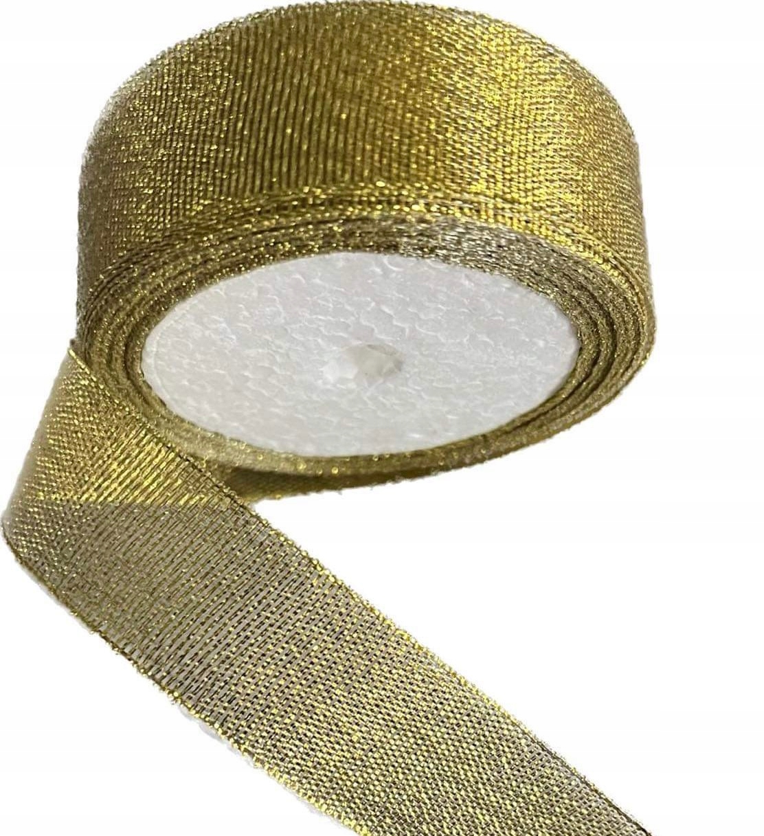 TAŚMA TASIEMKA BEŻOWA POŁYSK PAS WSTĄŻKA SZER.3 CM ZŁOTY BROKAT