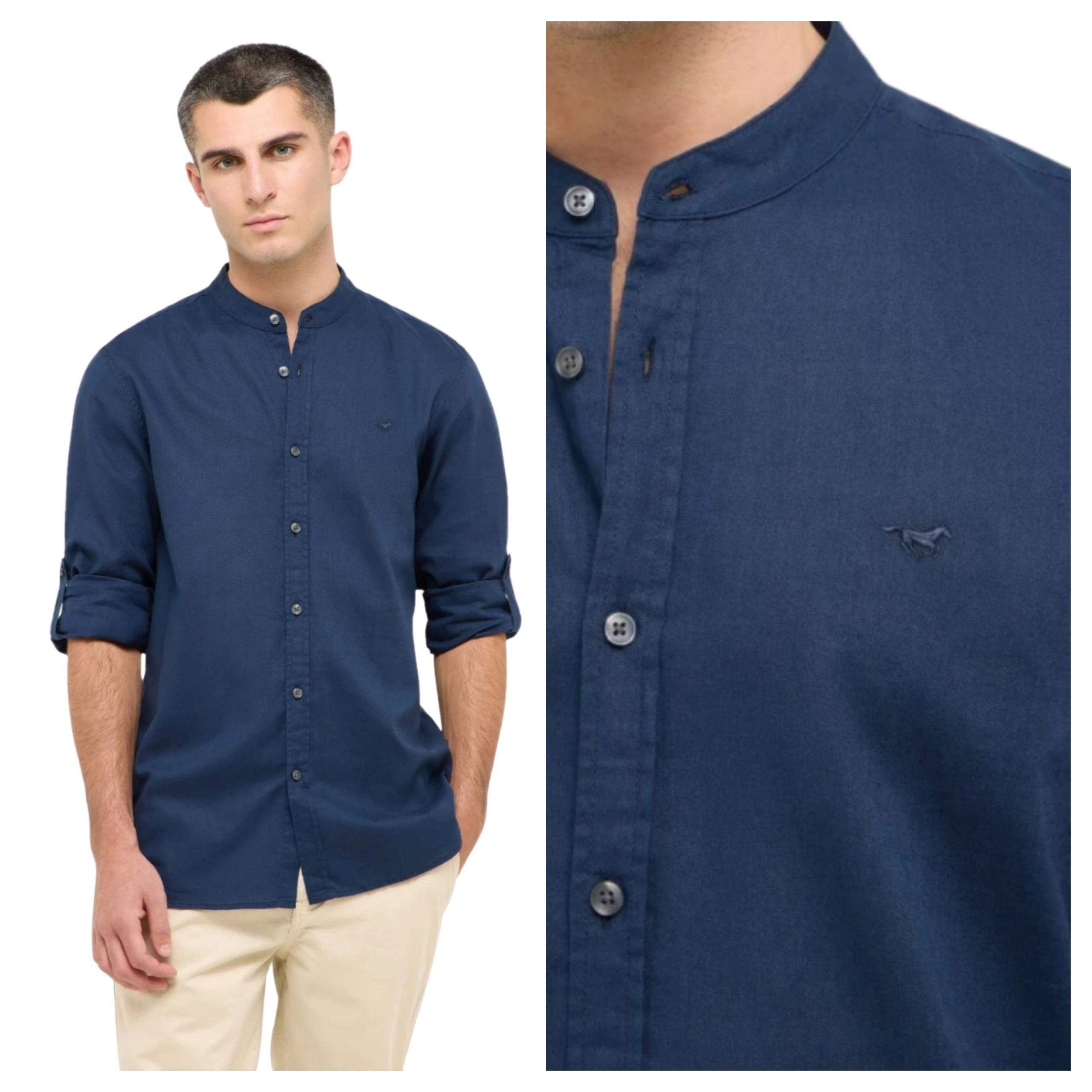 Pánská košile Mustang Yuma Lněná modrá Regular Fit S