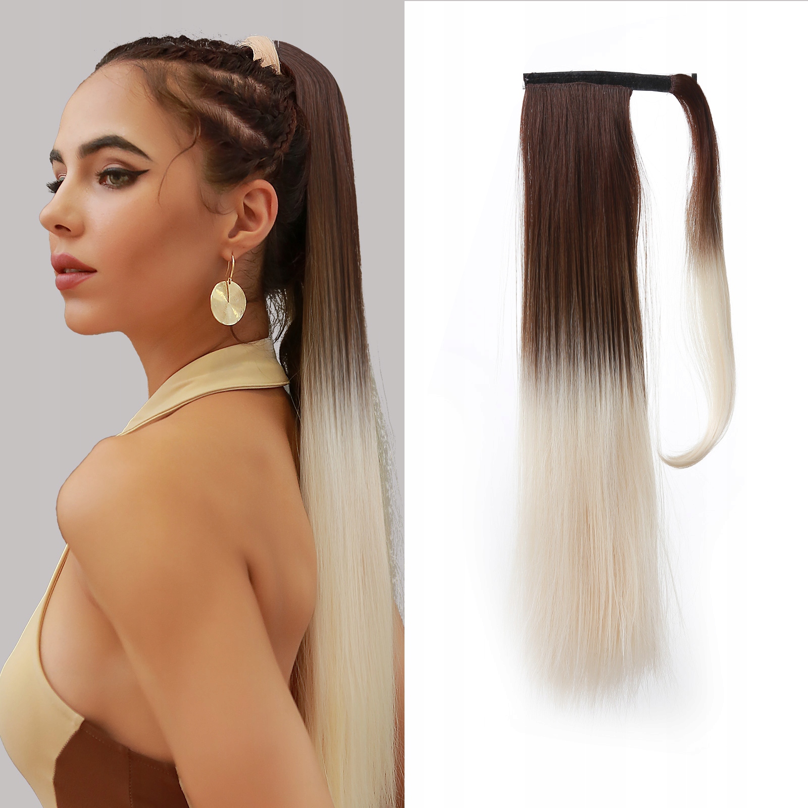 Hedvábný clip in Wrap Around Ponytail hnědo-bílá