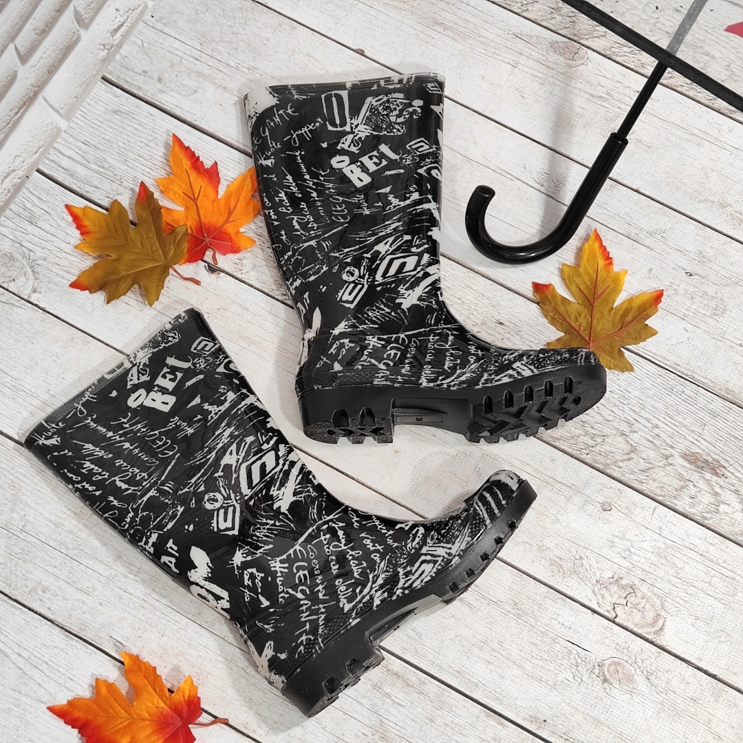 WYSOKIE KALOSZE DAMSKIE Z GEOMETRYCZNYM WZOREM rozm. 36 Rozmiar 36