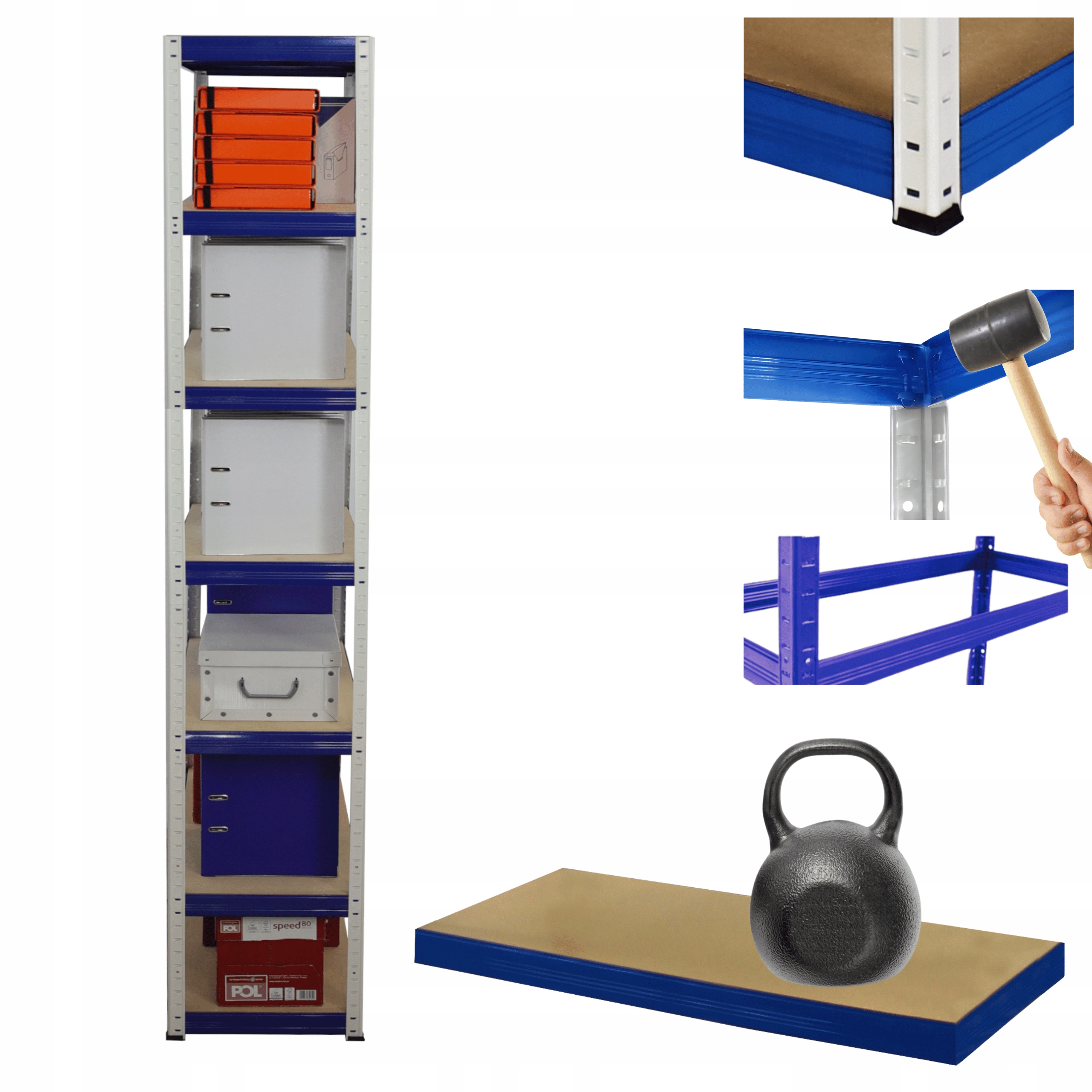 Kovový skladový regál Helios 270x35x35 cm 7Px175 kg Pevný, Vysoký