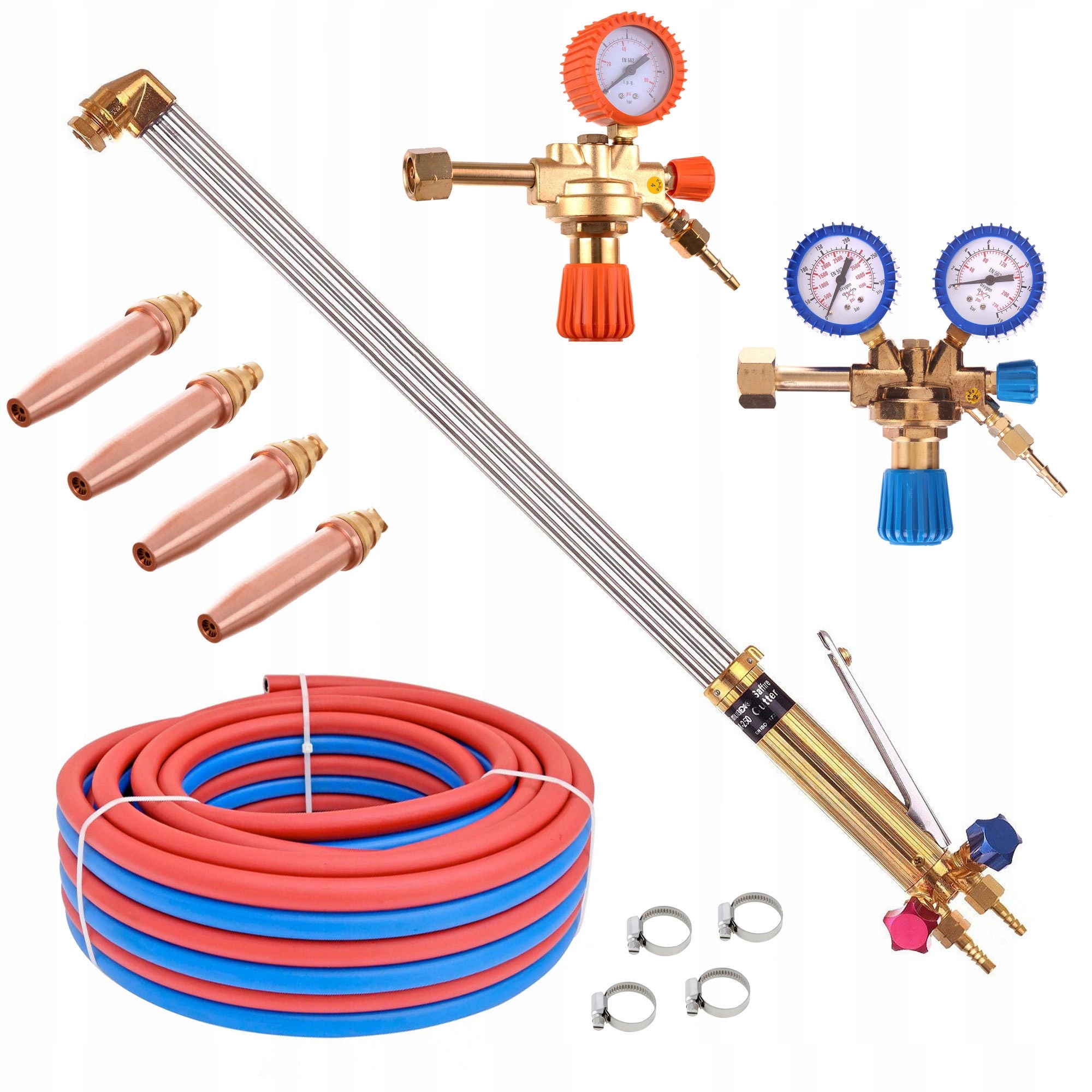 Sada Hořák 75 cm pro ohřívání řezu hadice 10 m reduktory propan kyslík 4 trysky