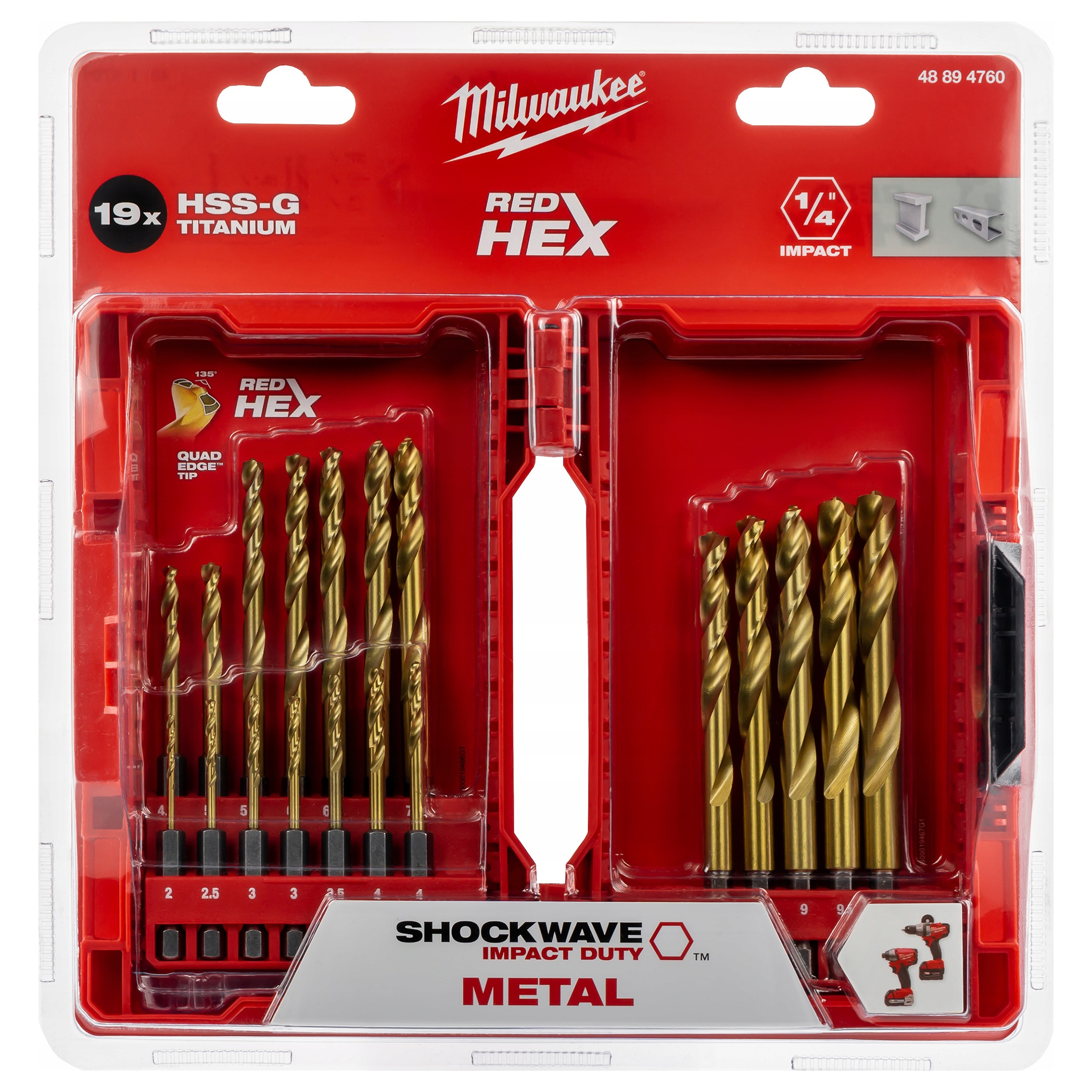 Zestaw wierteł do metalu tytanowe Hex 2-10 mm 19 elem. Milwaukee Hss-g Tin