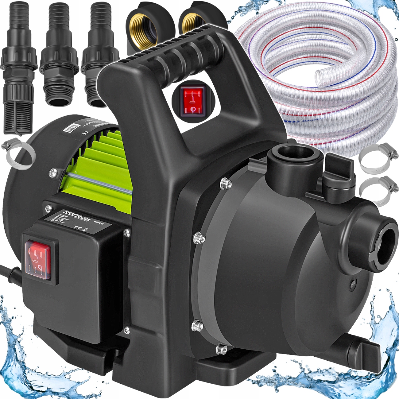 Pompa Ogrodowa Do Wody Podlewania Ogrodu 1500W 3700L/H Końcówki Wąż 5M