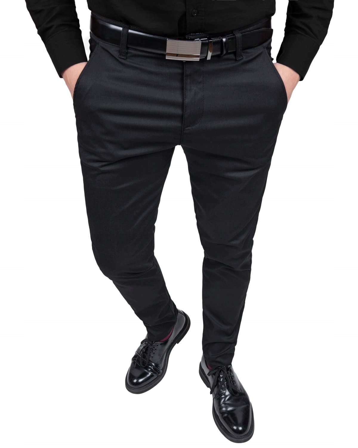 Spodnie Męskie Czarne Gładkie Slim Fit Wizytowe Biznes 32