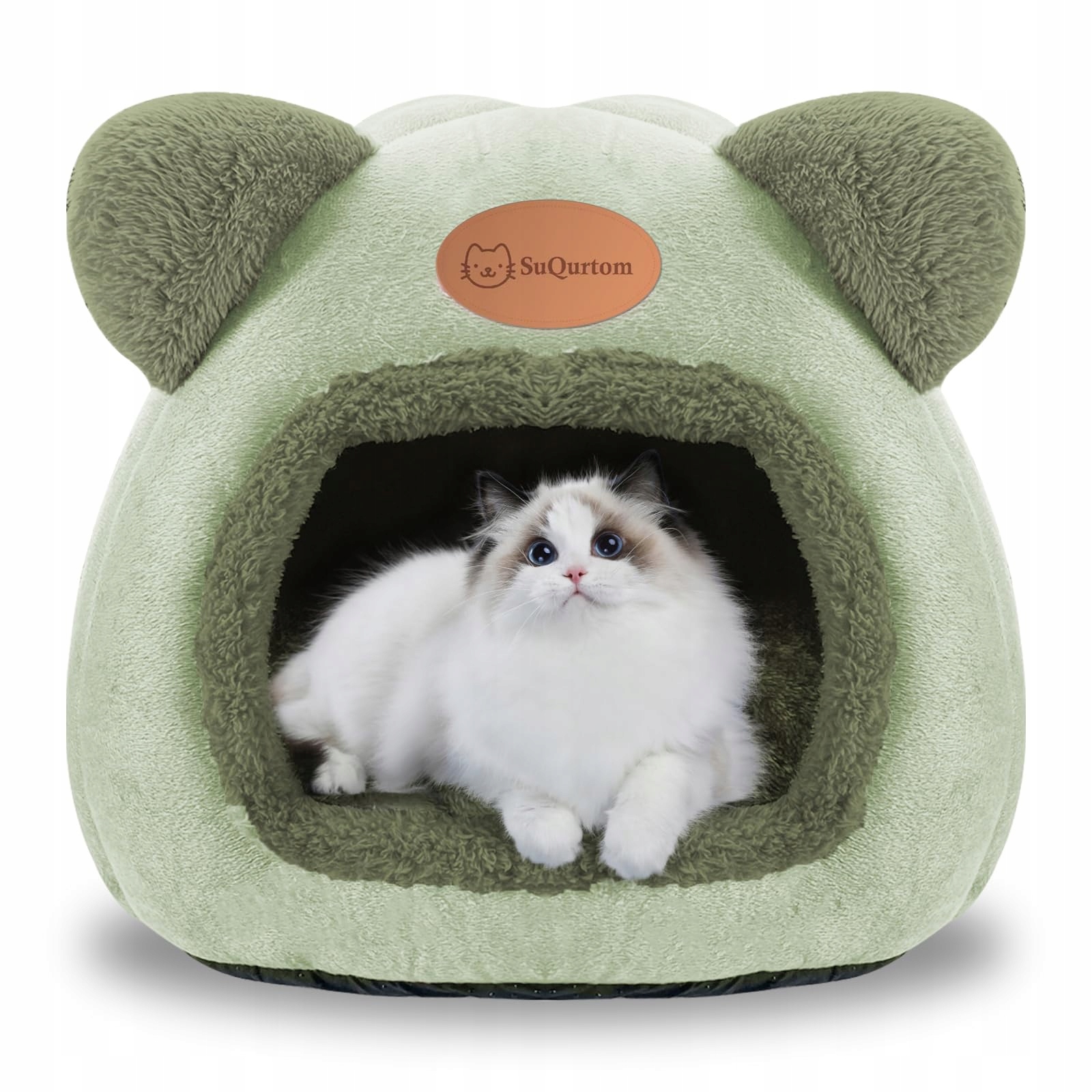 Levně Kočičí zelený domeček Pelíšek s odstávajícími ušima Stan 36 x 36 cm