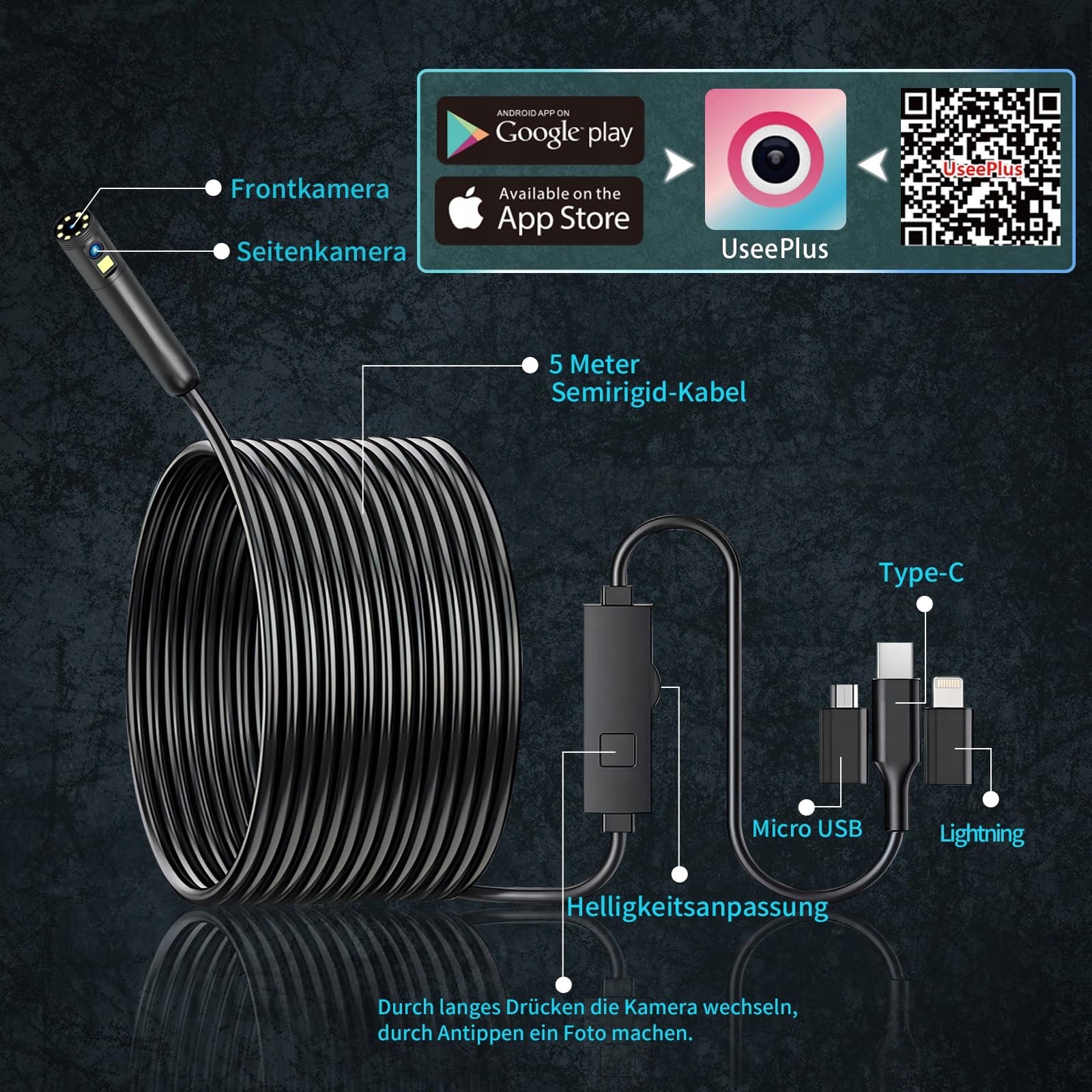 DPDUCT Kamera Endoskopowa HD 1920 Dual Lens 8+1 LED IP67 Android iOS — miniatura 4