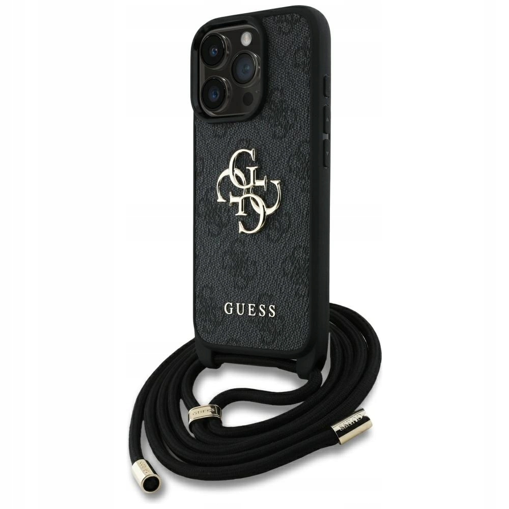 Pouzdro Guess 4G Big Logo Cord Stap Crossbody pro iPhone 16 Pro, černé