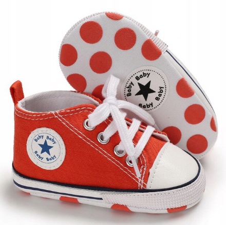 

Buciki niechodki czerwone trampki 12 cm wiązane