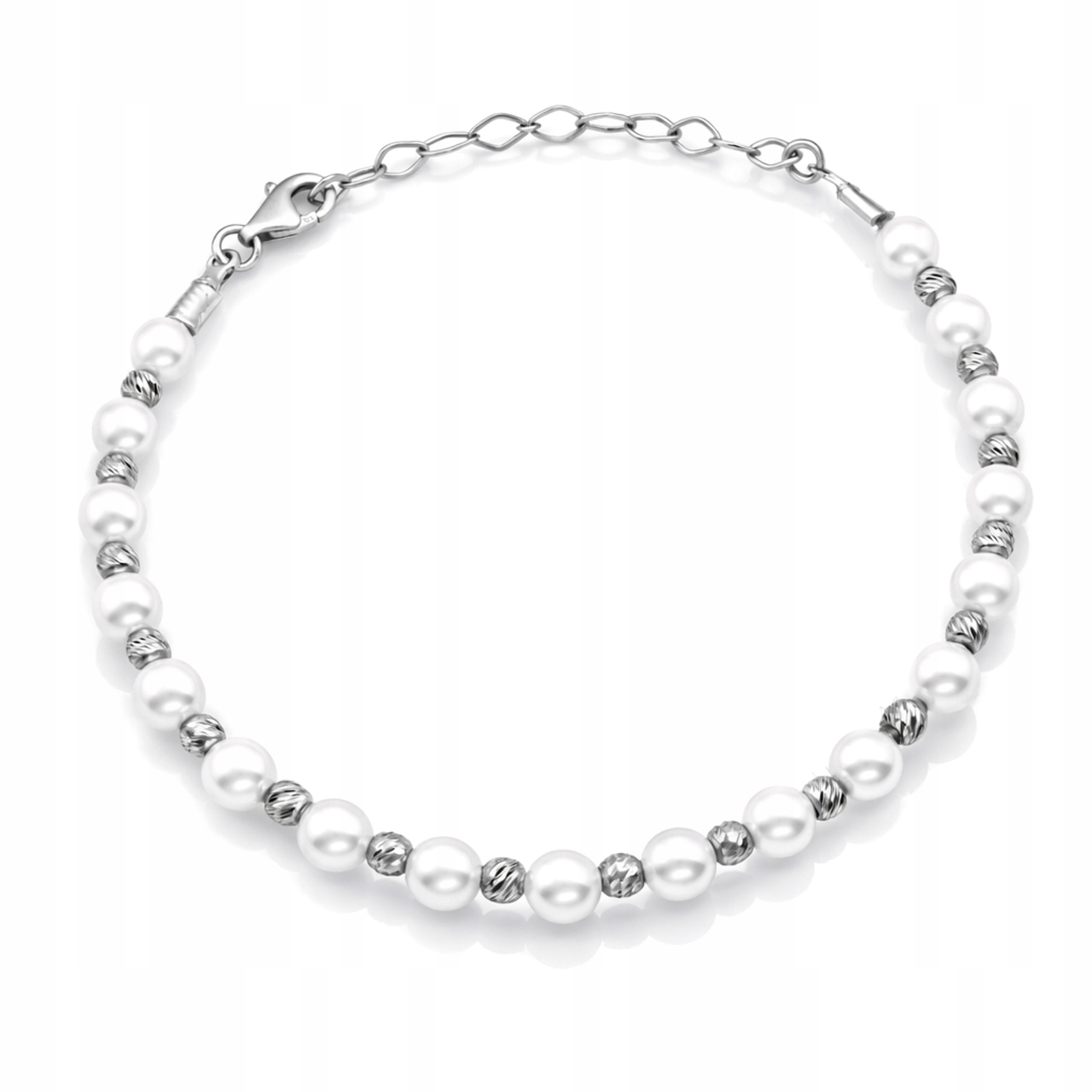 Stříbrný Náramek 925 perly diamantové kuličky délka 20 cm 4,76 g dámské