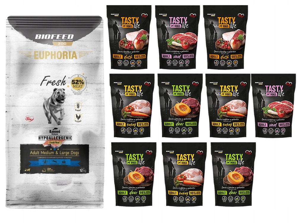 Euphoria Fresh Meat Adult Hypoallergenic łosoś M/L 12kg 10x 150g saszetki