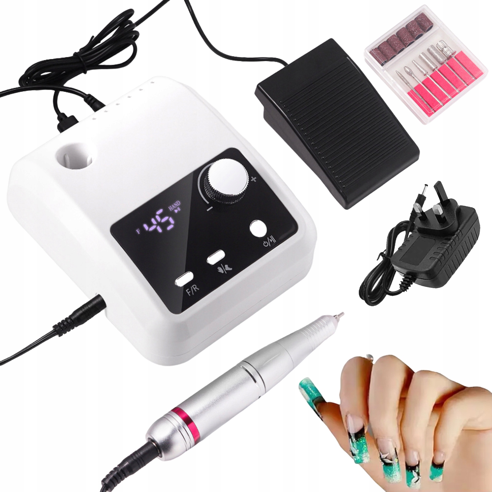 Bruska Profesionální Manikúra Pedikúra 45000 Km, Sada Bílá