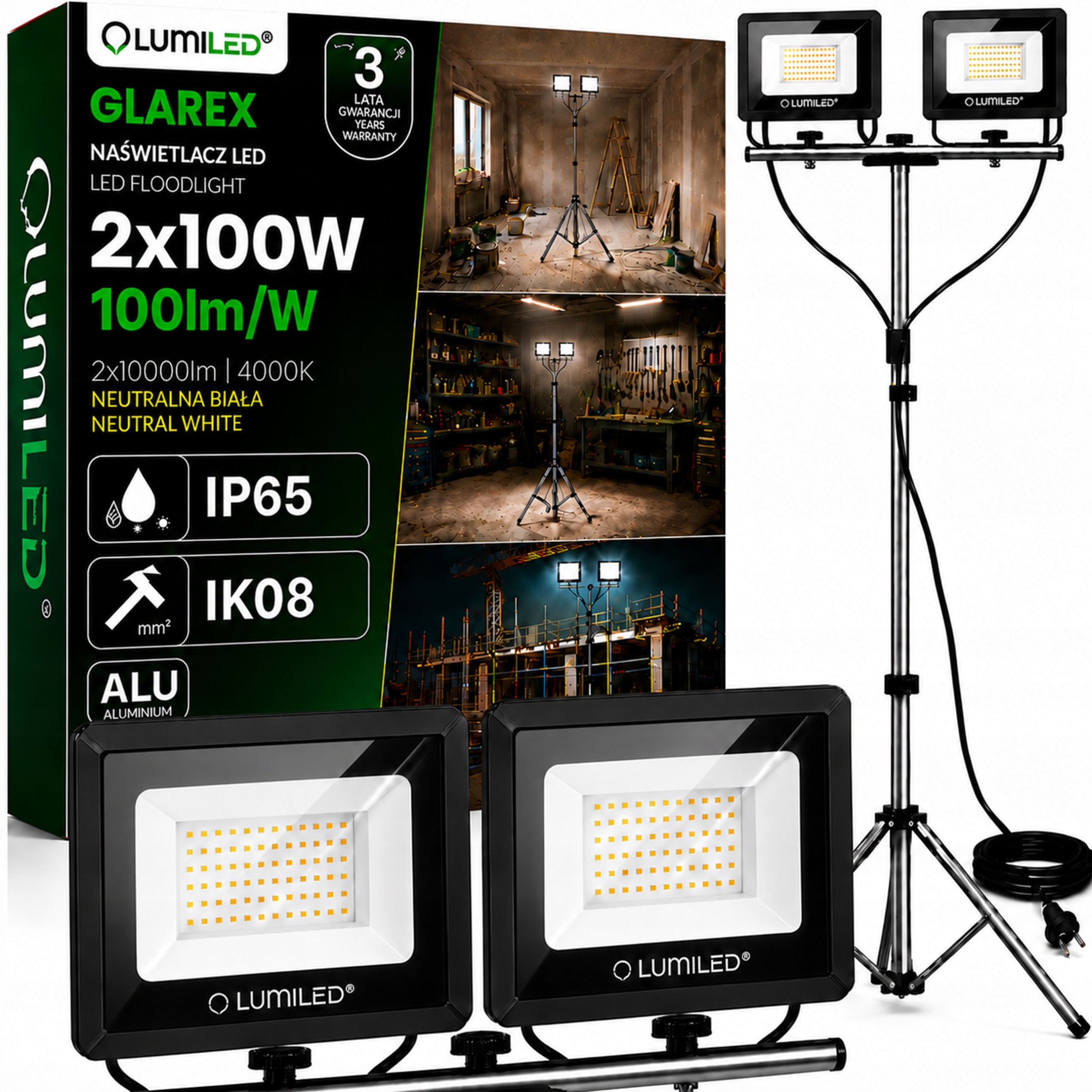 Stojan Stativ 200W Osvětlení Pracovní lampa Halogen Stavební s zástrčkou