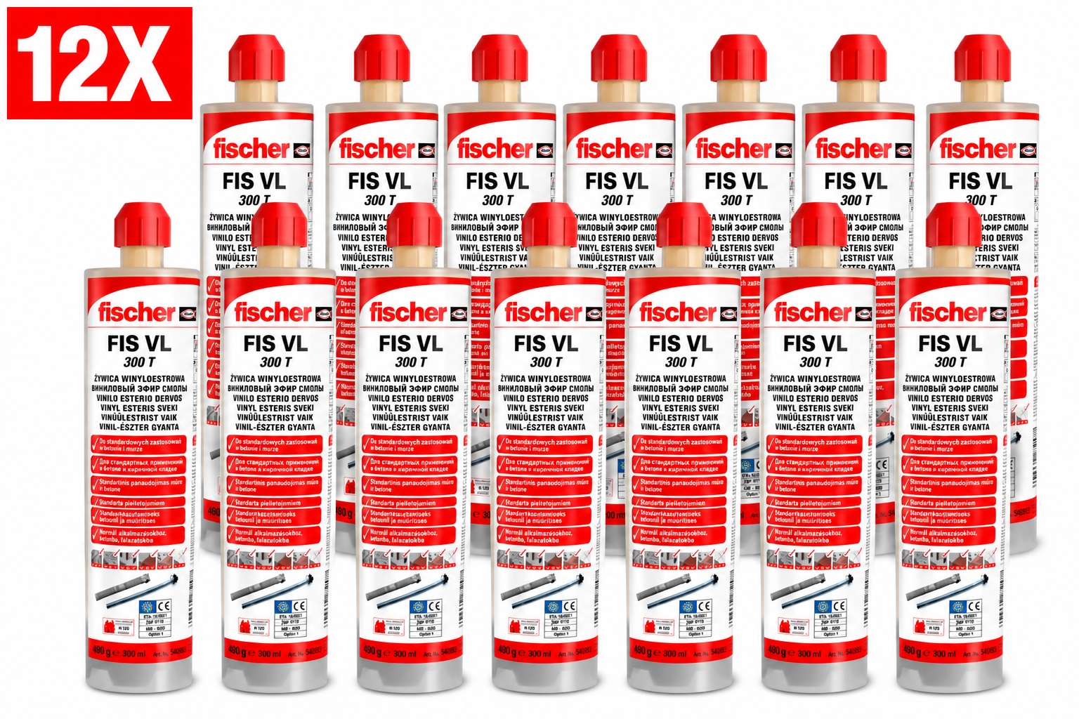 Zestaw x12 Kotwa Chemiczna Żywica Winyloestrowa Fis VL 300 T 540983 Fischer