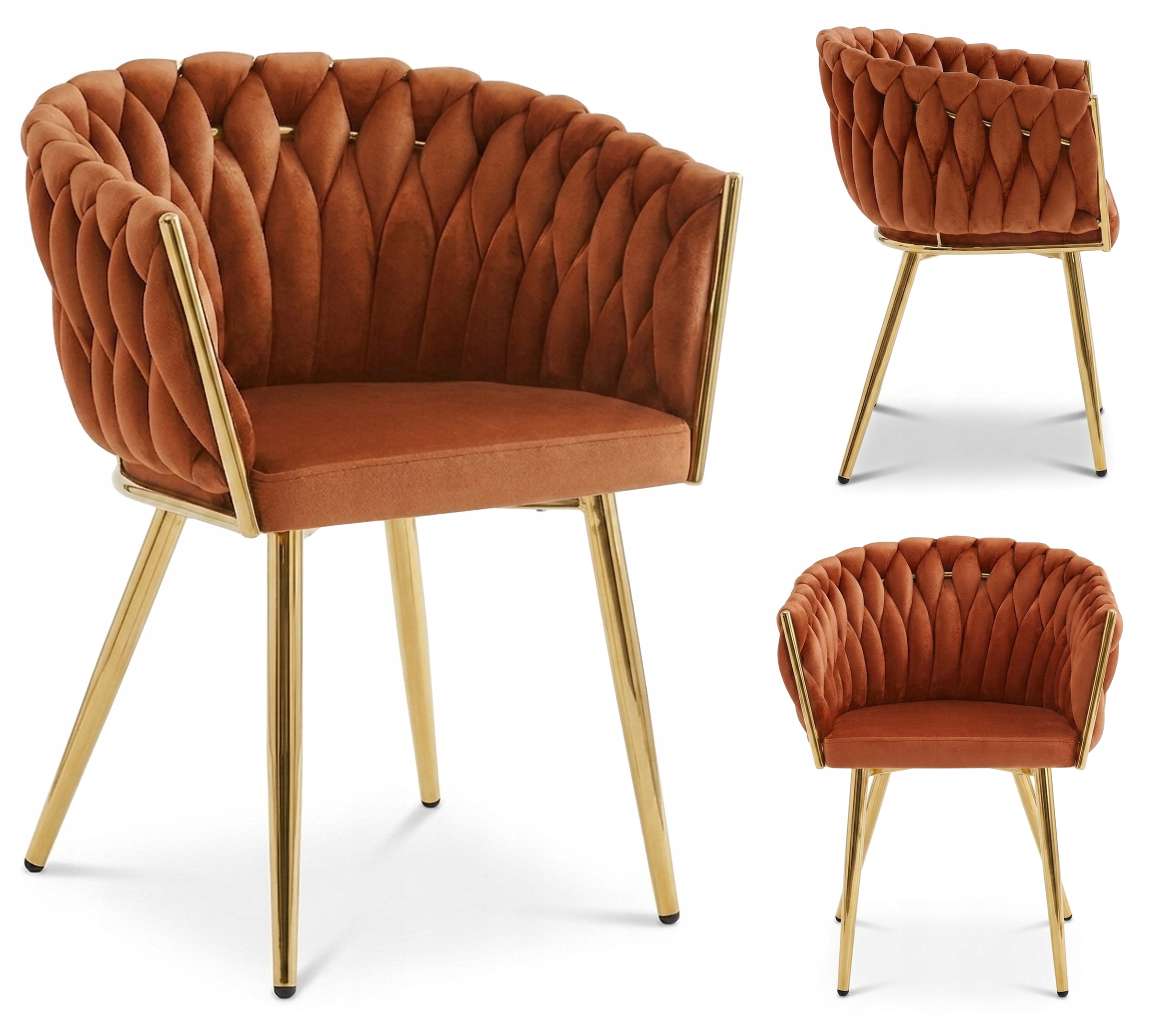 Krzesło Tapicerowane Aksamitne Nowoczesne Do Salonu Jadalni Spiga Miedź