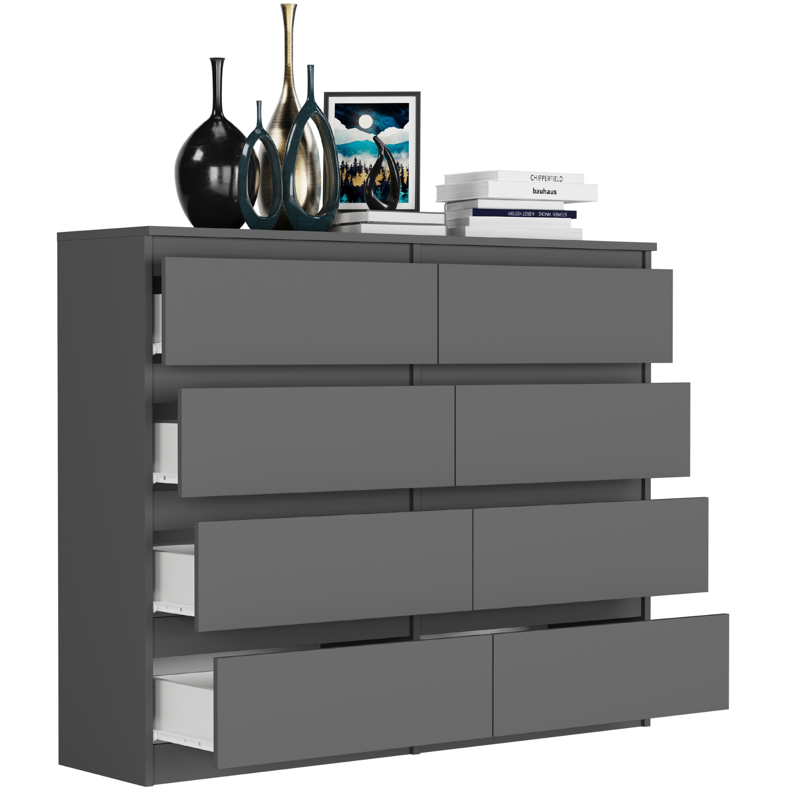Nowoczesna KOMODA 120CM SZAFKA 8 SZUFLAD PL R-120-S8 ANTRACYT