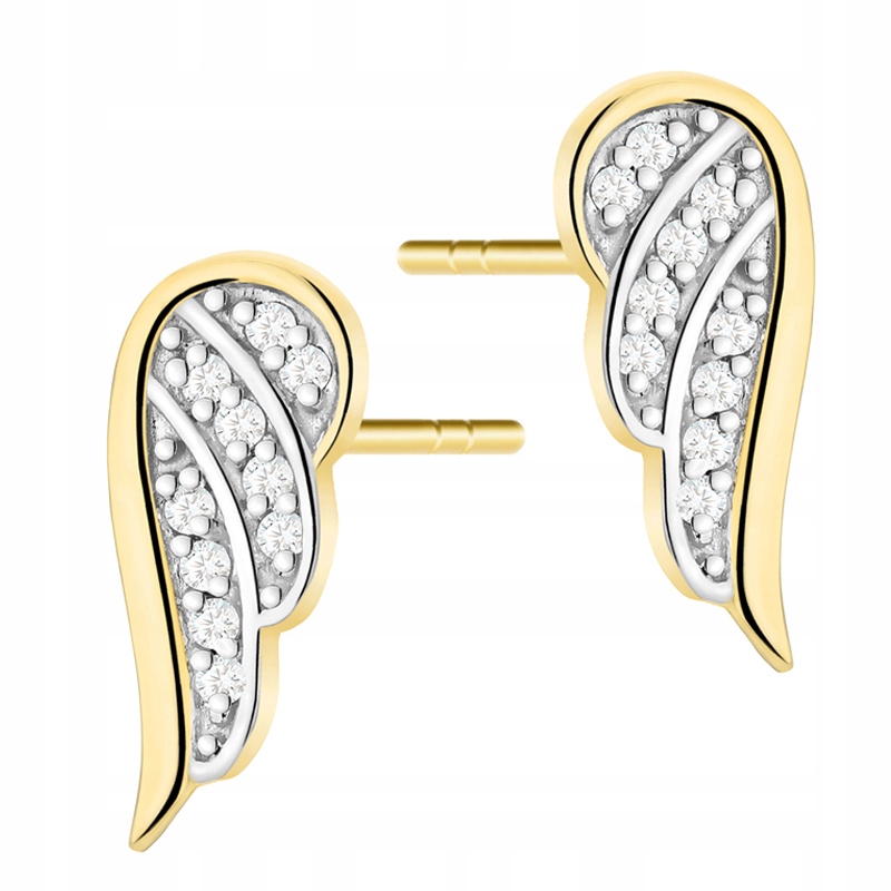 Krásné Zlaté Náušnice Křídla s Brilianty 0,10 ct
