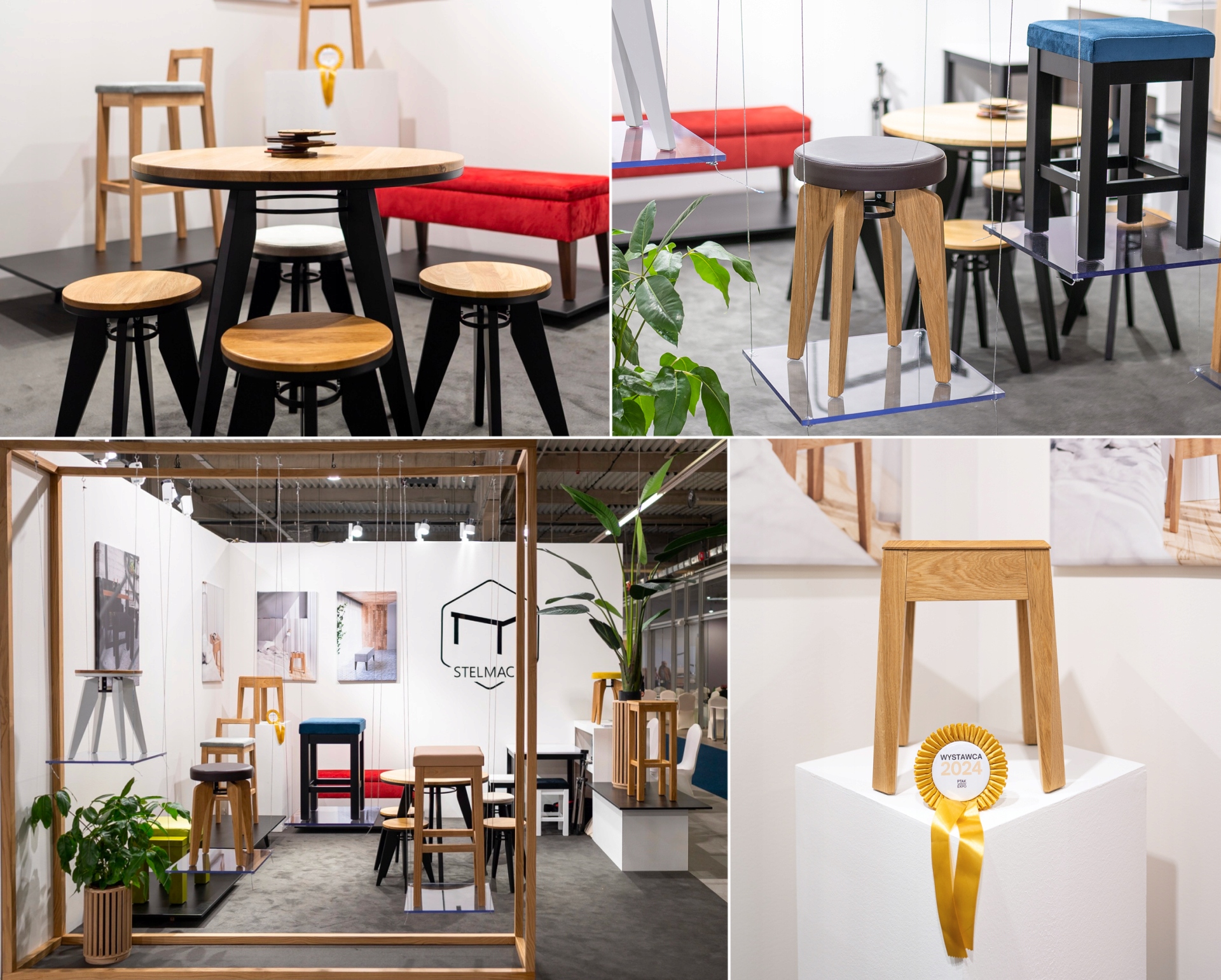 Taboret z poprzeczkami stołek Stelmach Ergo P tapicerowany buk RÓŻNE KOLORY Stan opakowania oryginalne