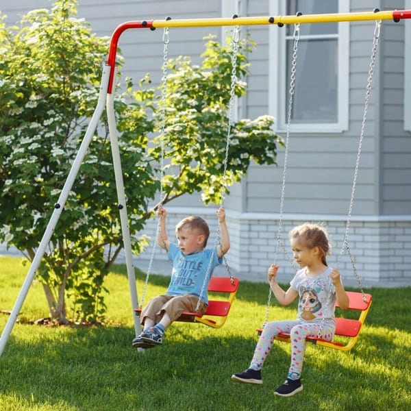Huśtawka ogrodowa podwójna ze stelażem + łańcuchowe Marka Małpiszon