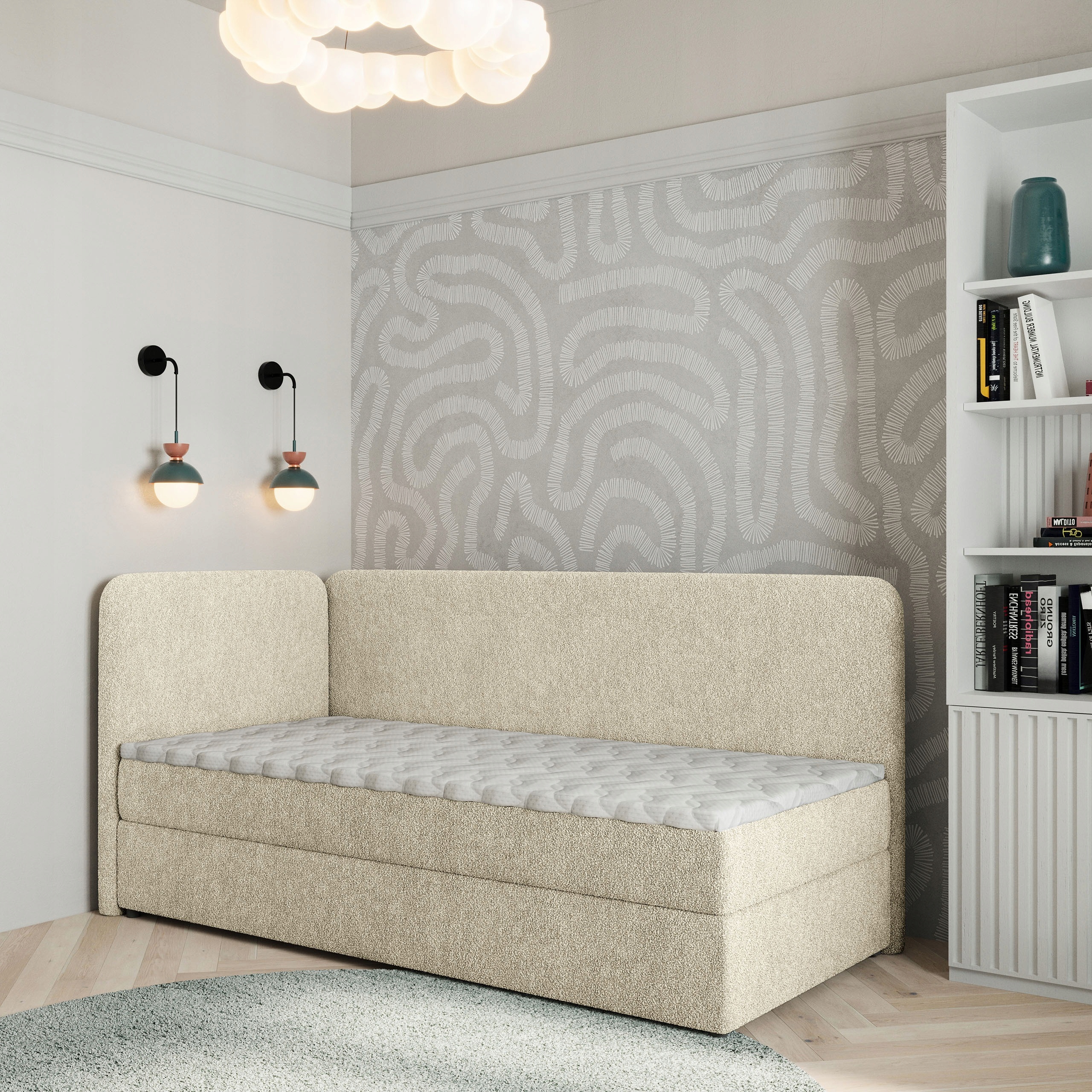 Postel Pro Mláděž Gina 90x200 cm s matrací, jednolůžko, krémová barva
