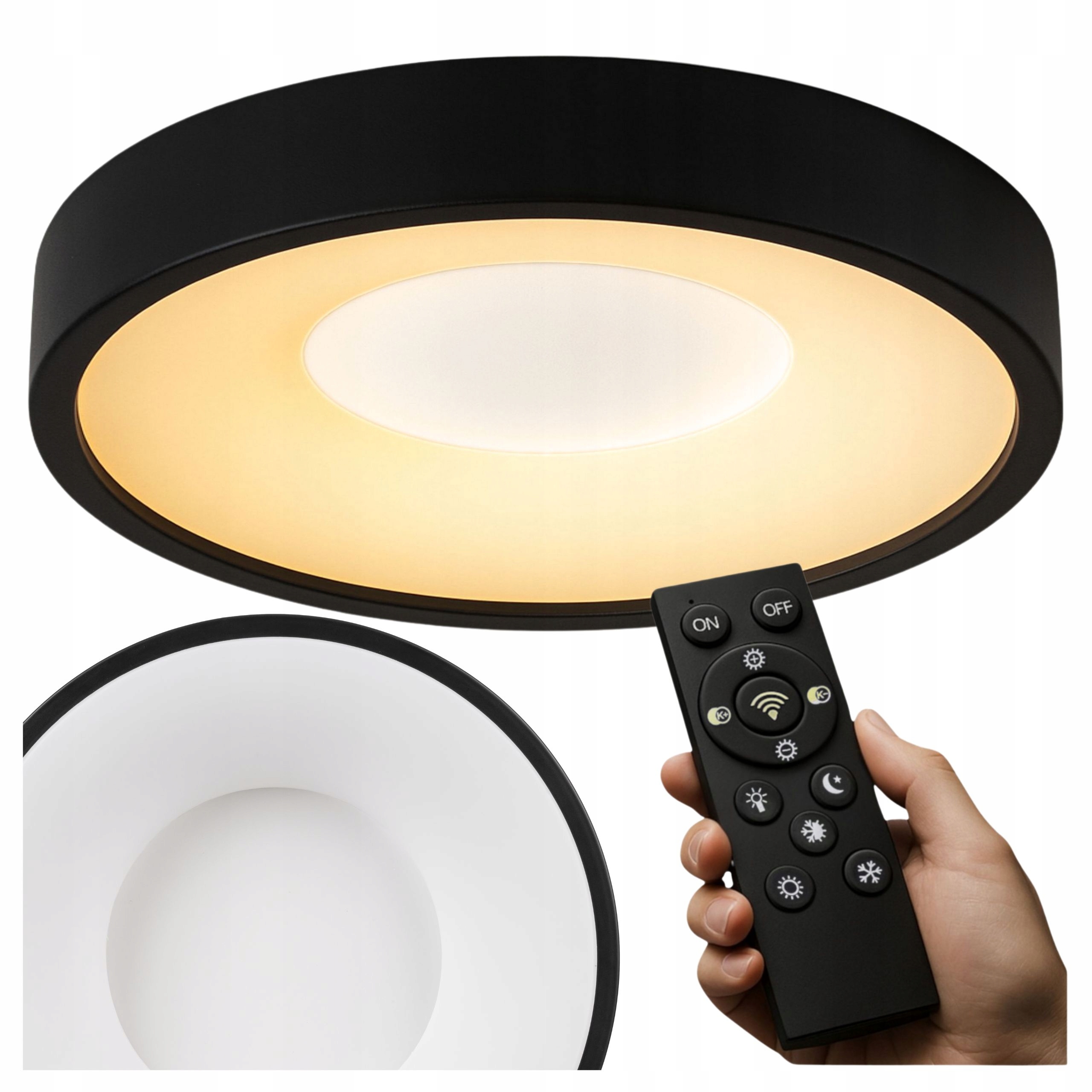 stropní svítidlo Led 3 barvy světla Kulatá 48 cm Černá s Pilotem Stropní Svítidlo 50 W