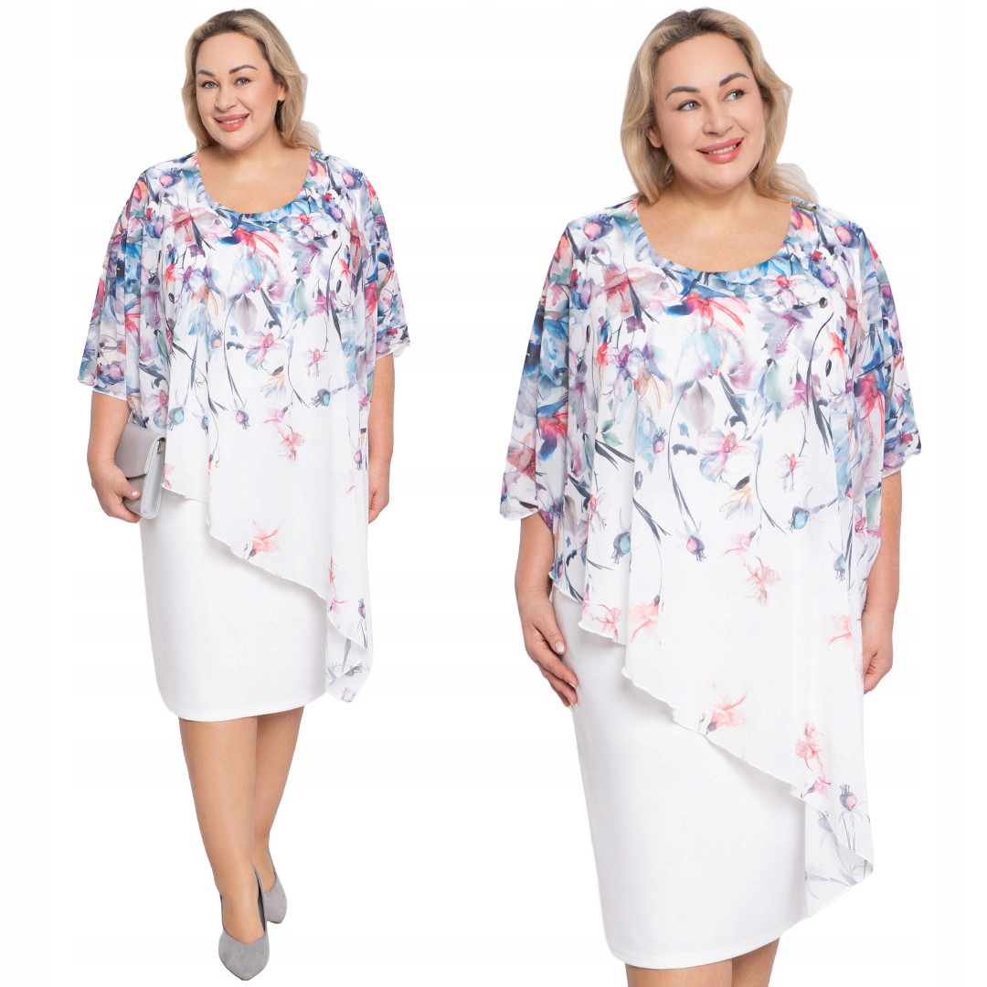 Bílá šaty s květinovým přehozem 62