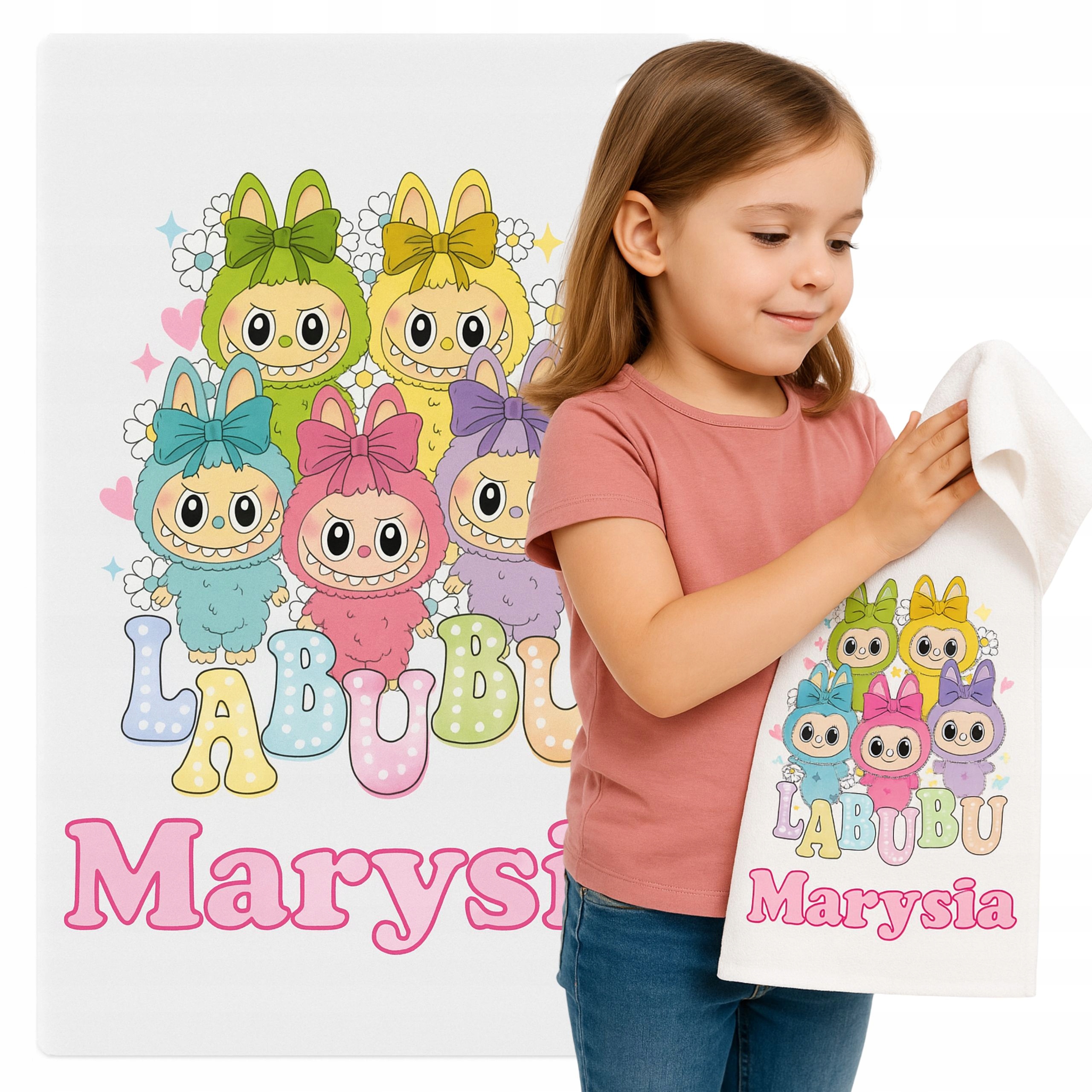 RĘCZNIK 30x50 + IMIĘ LABUBU DO PRZEDSZKOLA SZYBKOSCHNĄCY NADRUK wzory