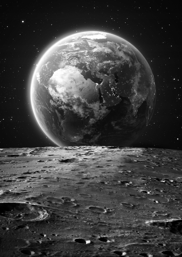 ZIEMIA KSIĘŻYC KOSMOS plakat CZARNO-BIAŁY A1 59,4x84,1cm #214