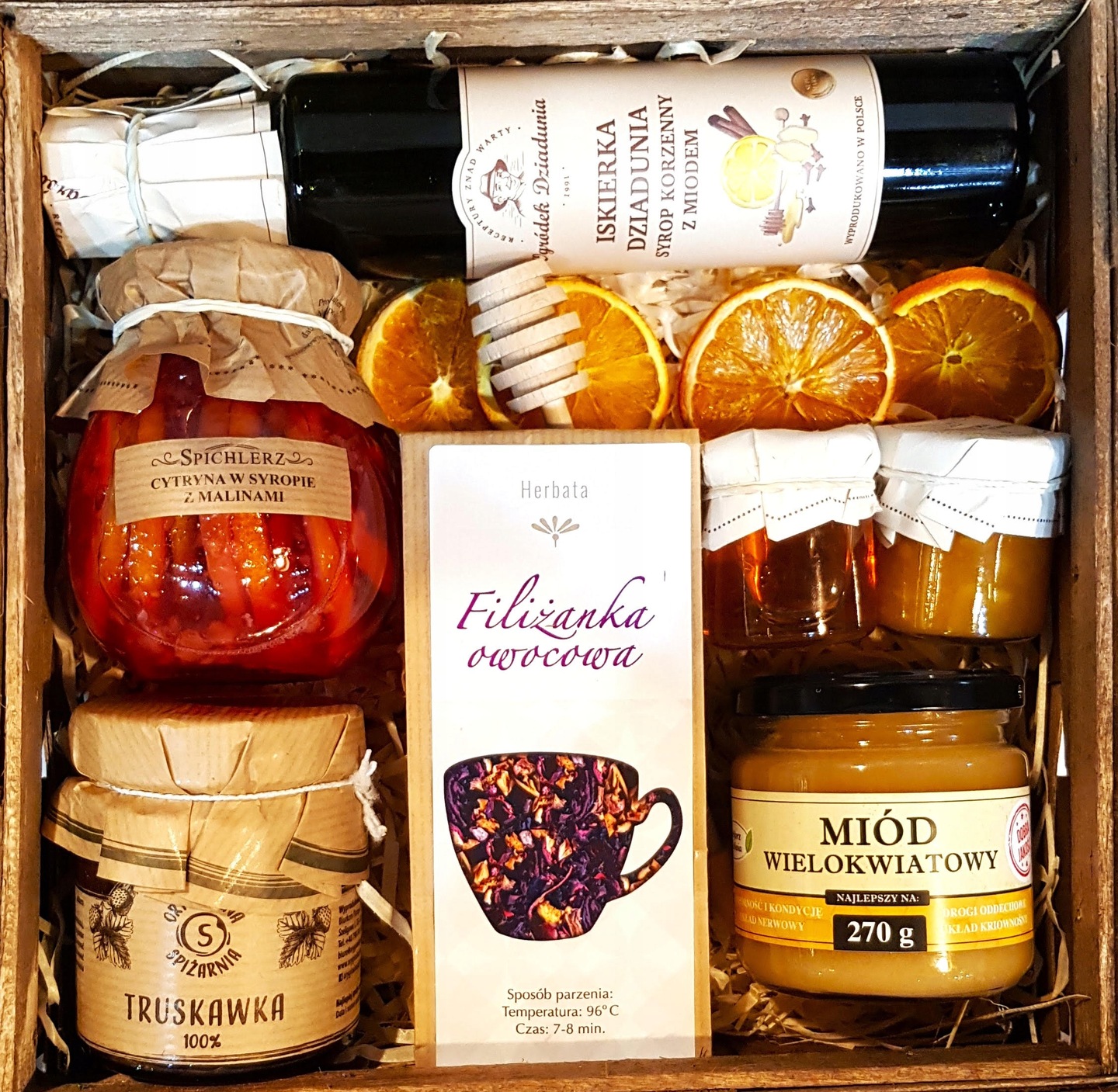 Levně Koš Box Dárková Sada Dárek Dárkové Balení Čaje Med Džemy