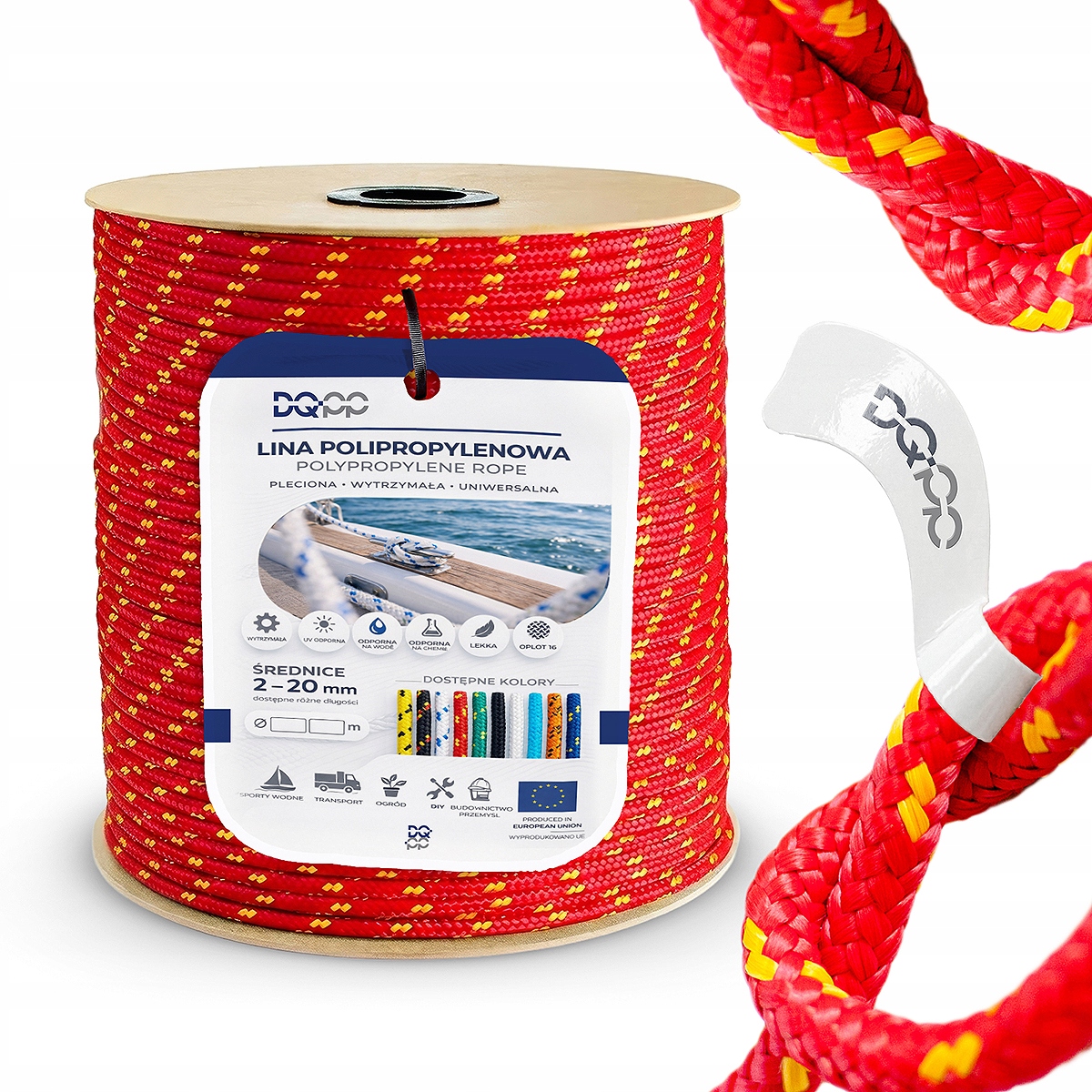 Lano Námořnické Polypropylenové 10 mm Pletené Námořnické Červené 150 m