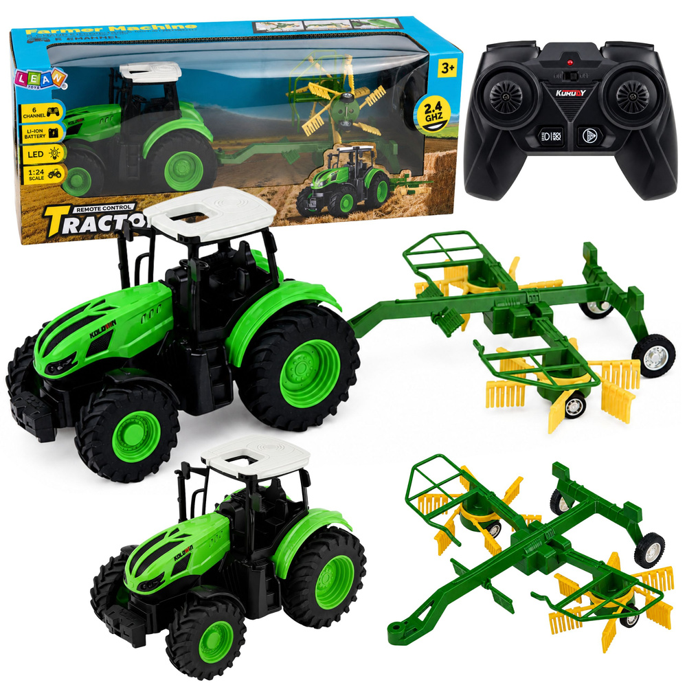 Zemědělský traktor s dálkově ovládaným shrnovačem Rc Světla 1:24