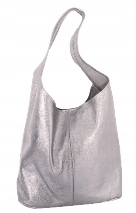 Módní dámská kabelka typu vak z kůže Borse in Pelle stříbrná
