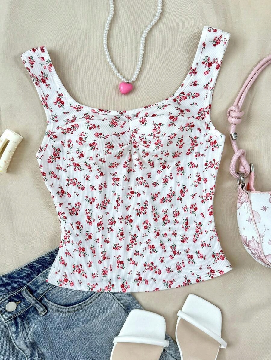 SHEIN BIAŁY TOP KWIATY QLB PR1__146-152