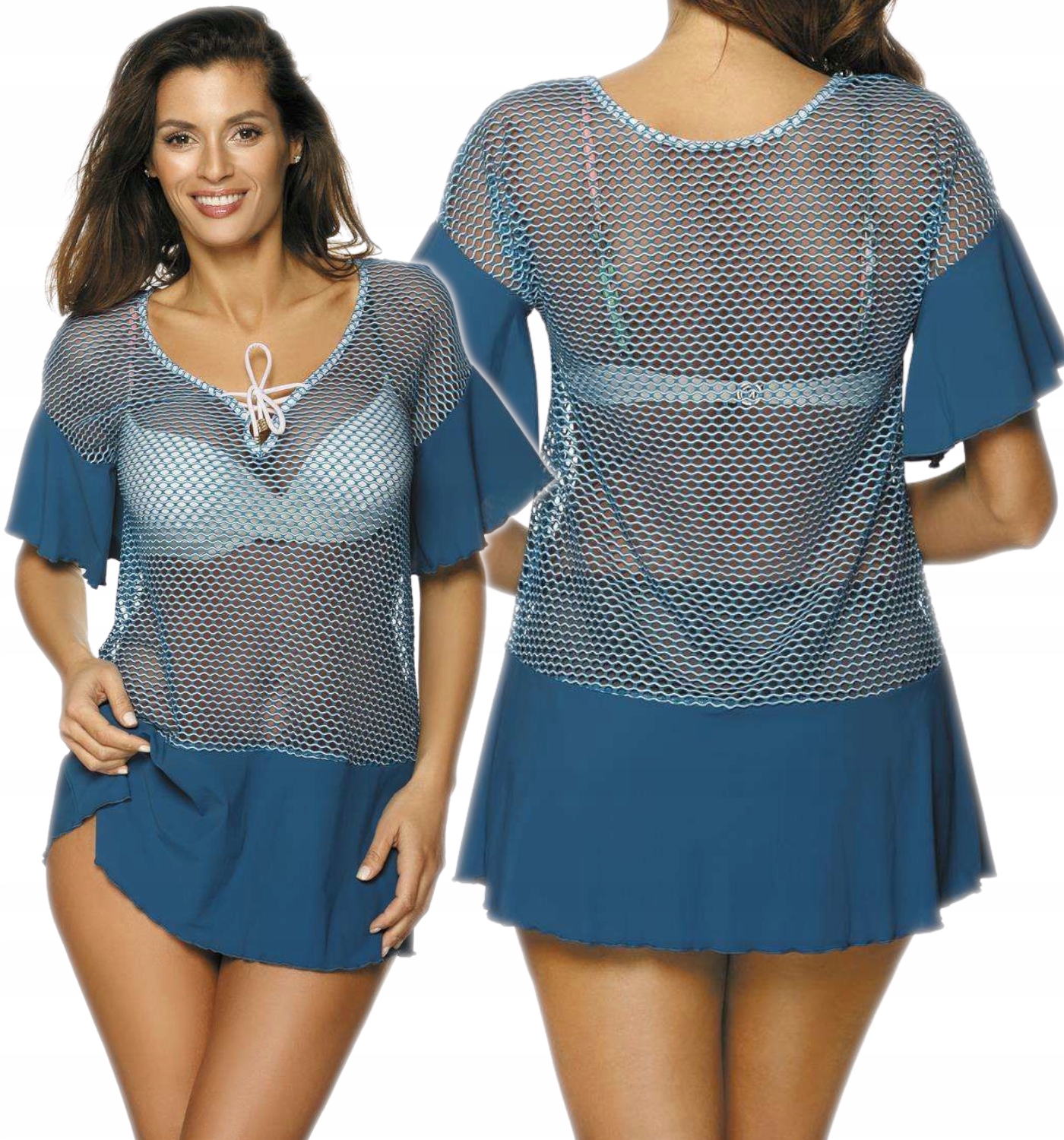 Tunika Plážový přehoz Prázdninová síťka Claire Deep Sea M-460 M Tyrkysová