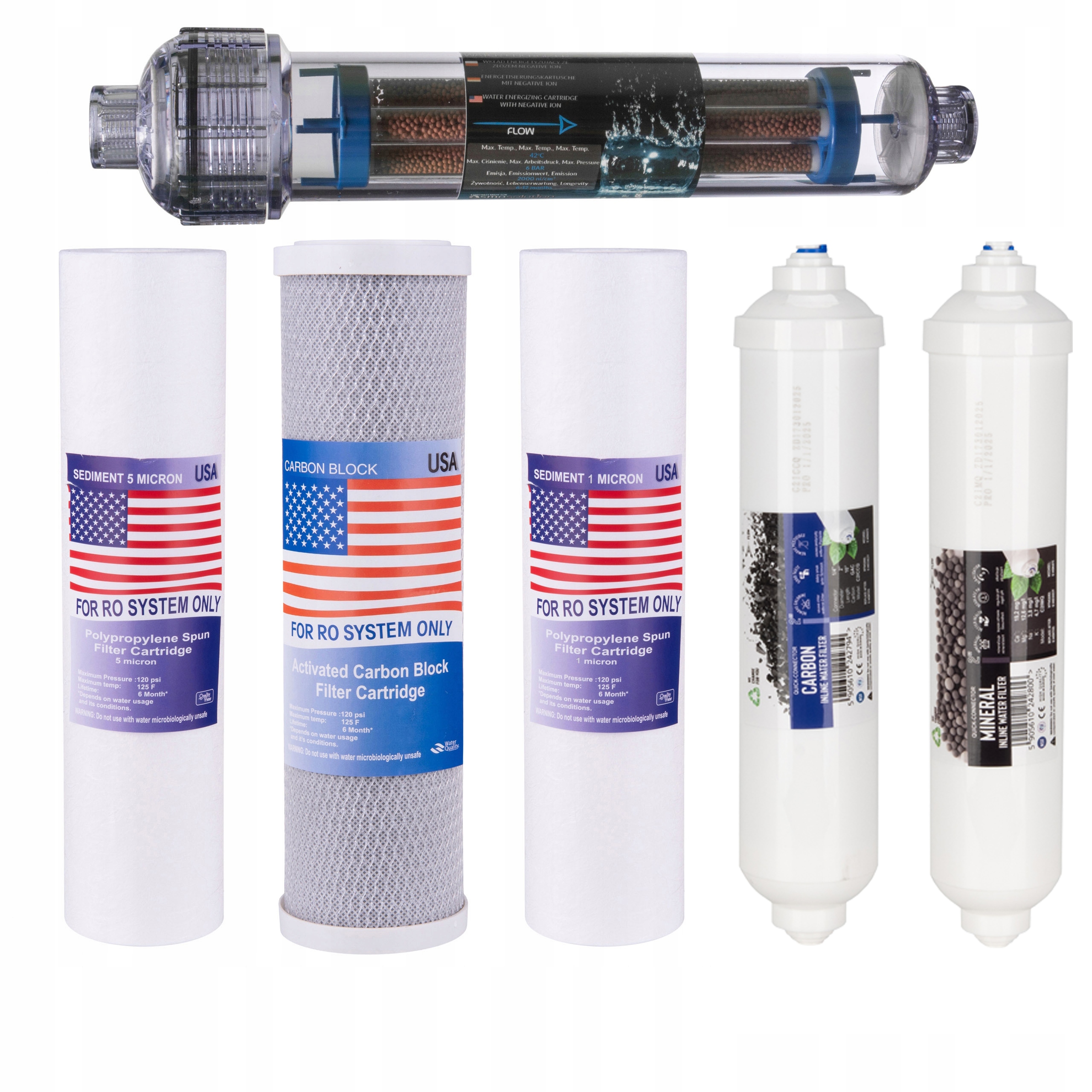 Komplet Wkładów RO7 Odwrócona Osmoza Aifir Szybkozłączki Qc