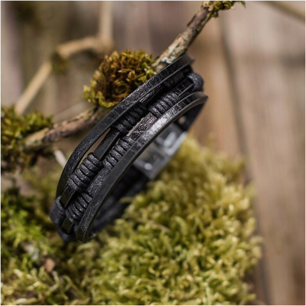 CZARNA BRANSOLETKA MĘSKA SKÓRZANA Z RZEMYKAMI Stan opakowania oryginalne