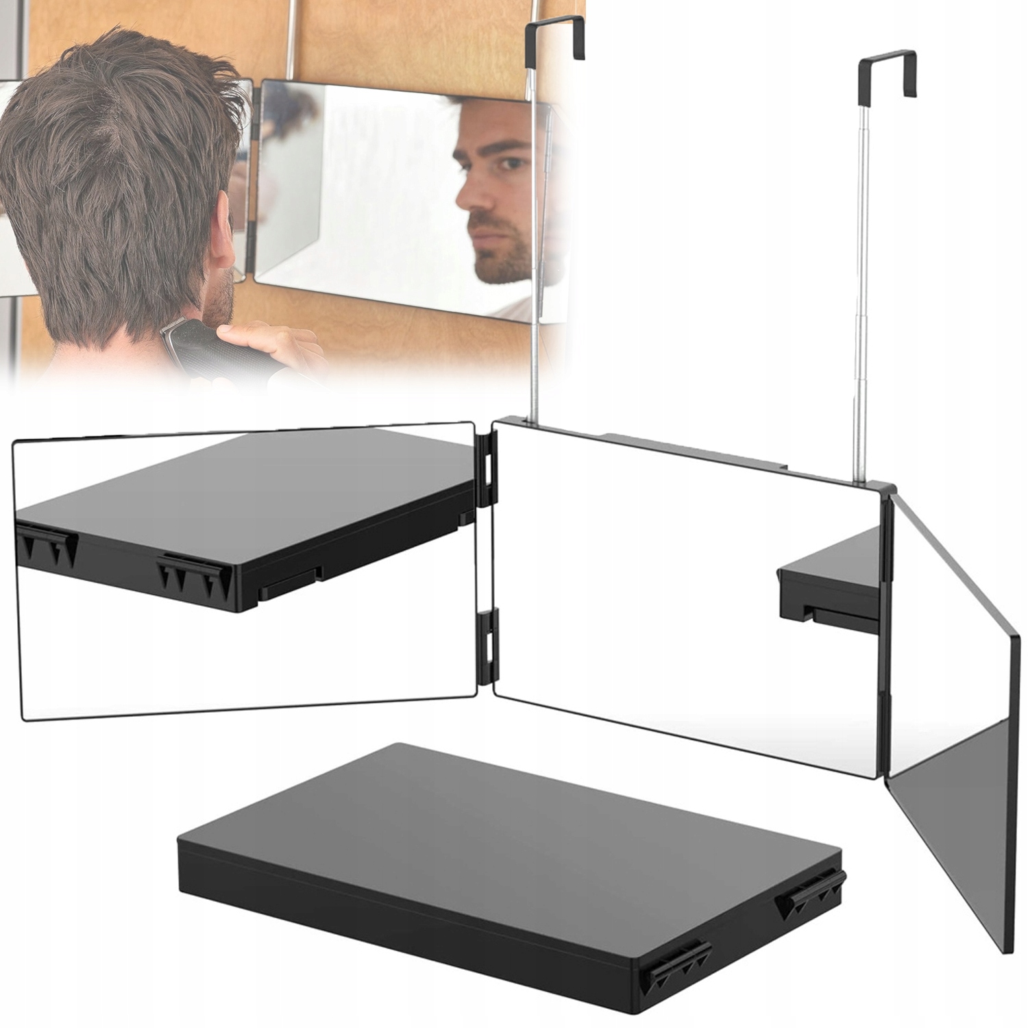 Zrcadlo třístranné rozkládací pro styling účesů make-upu